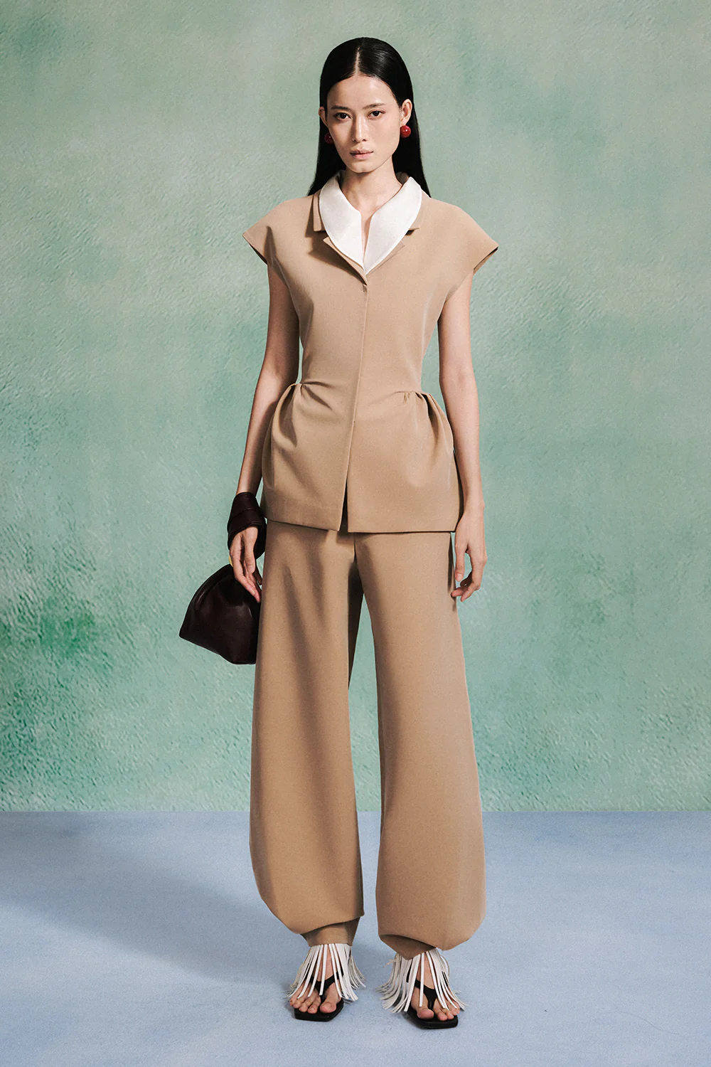 Michelle Peplum Contrasting Collar Twill Top