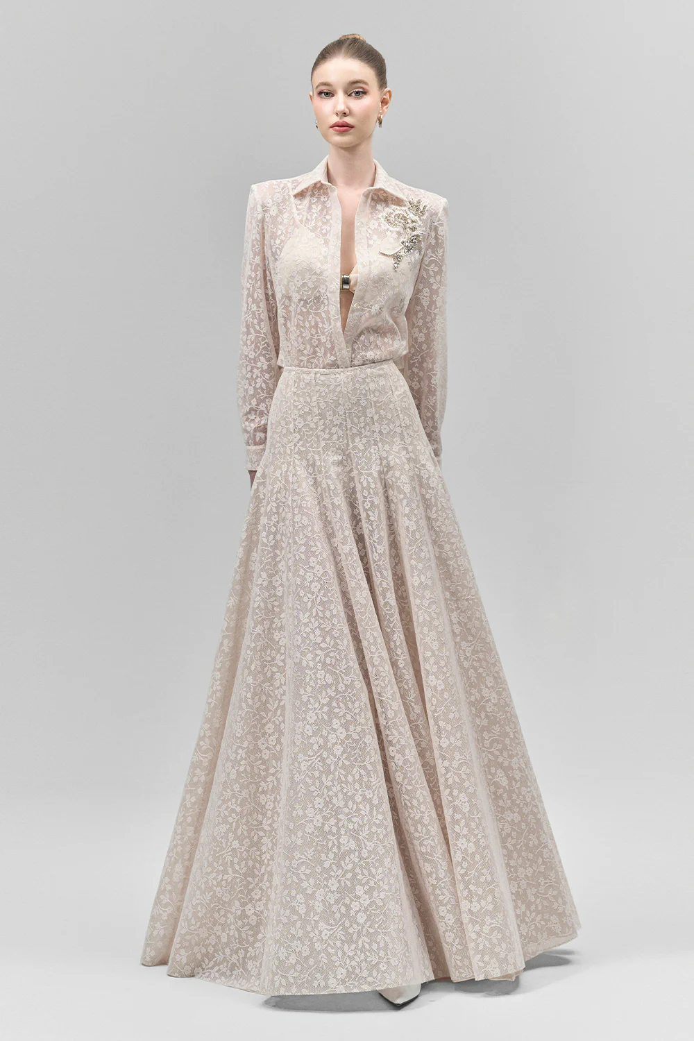 Luminara A-line High Waist Lace Floor Length Skirt