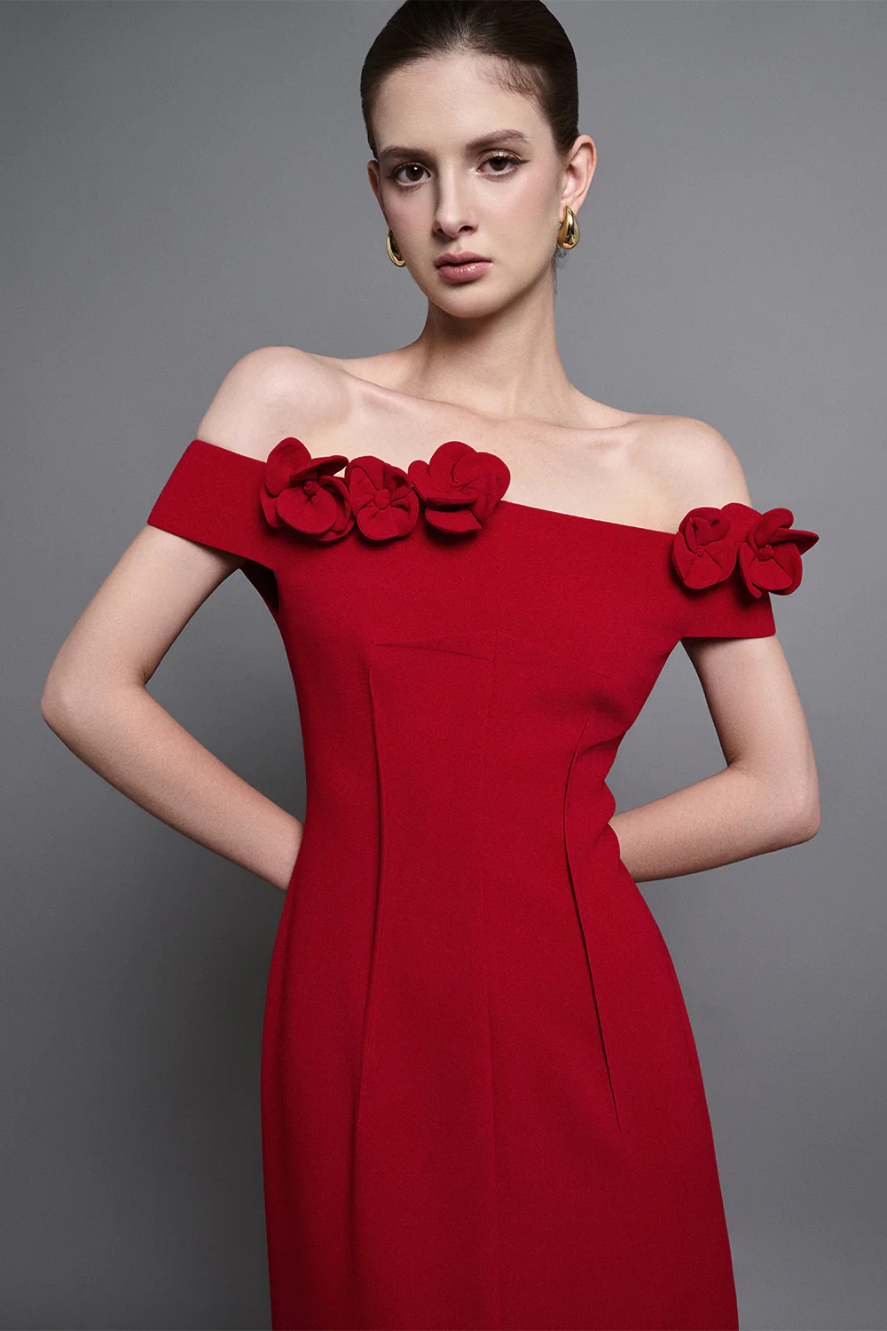 Evel Sheath Off-Shoulder Twill Midi Dress