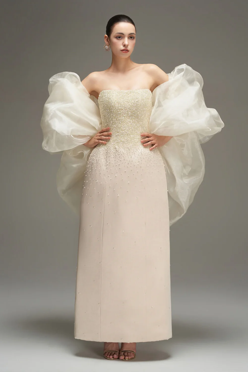 Bria Cape Sleeve Taffeta Maxi Dress