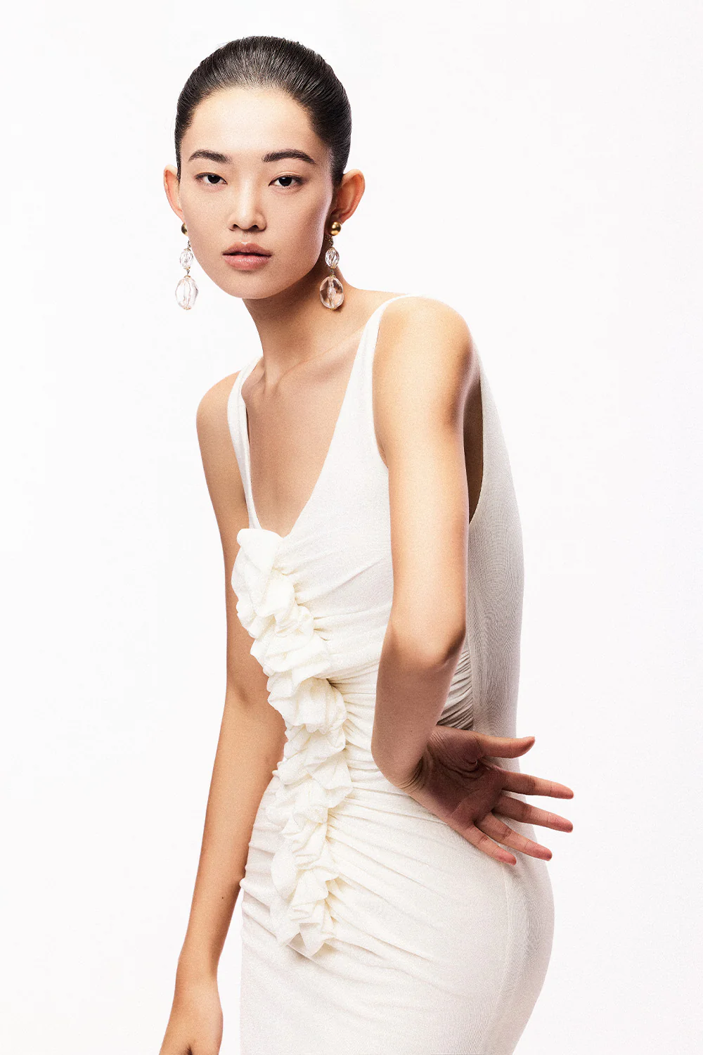 Fanci Bodycon Gathered Cotton Spandex Knee-length Dress