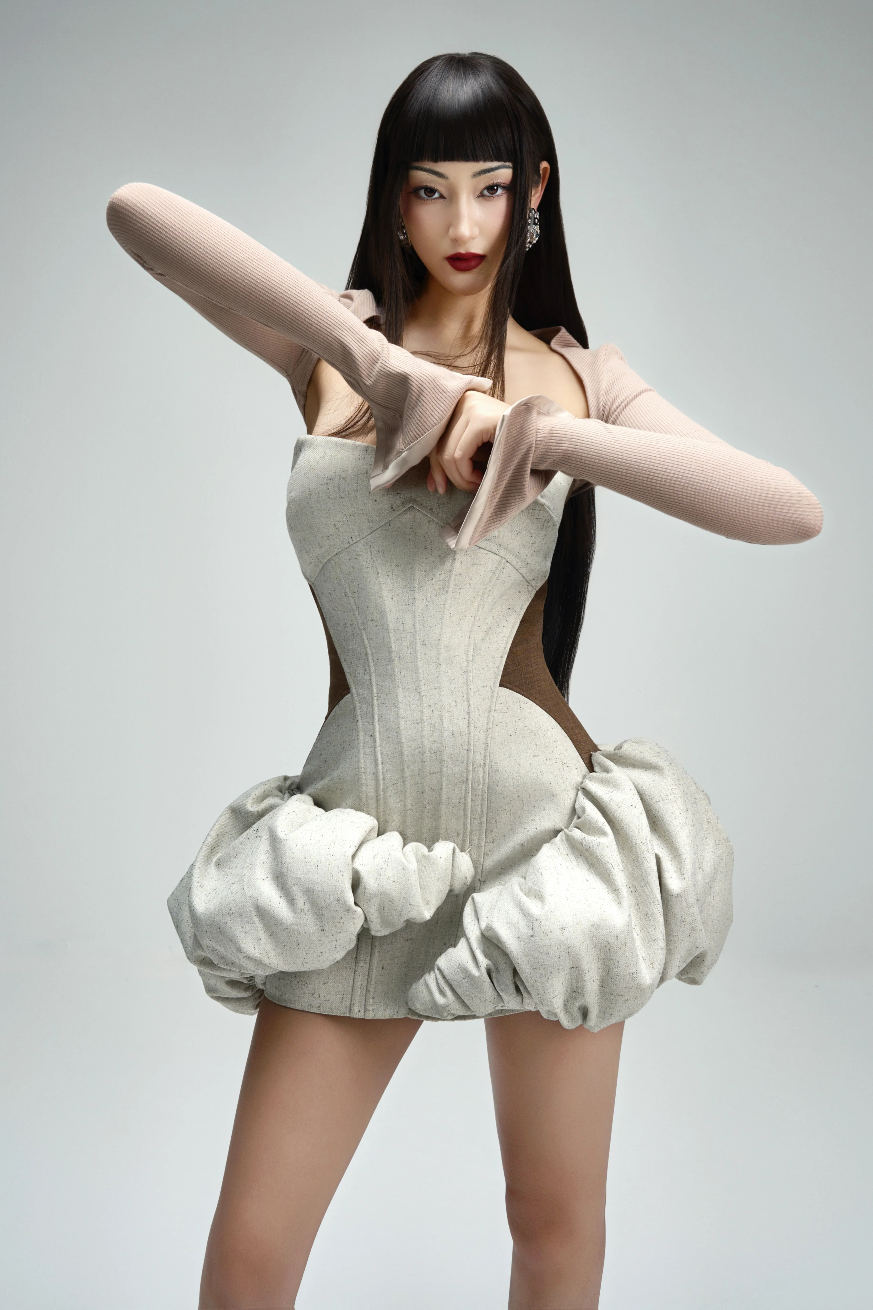 Cloudy Bubble Corset Waist Taffeta Mini Dress