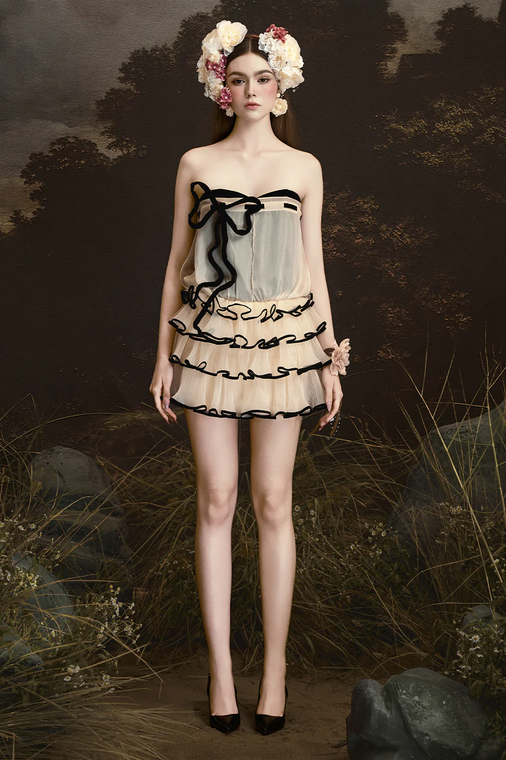 Crete's Sunset Sweetheart Pleated Mini Dress