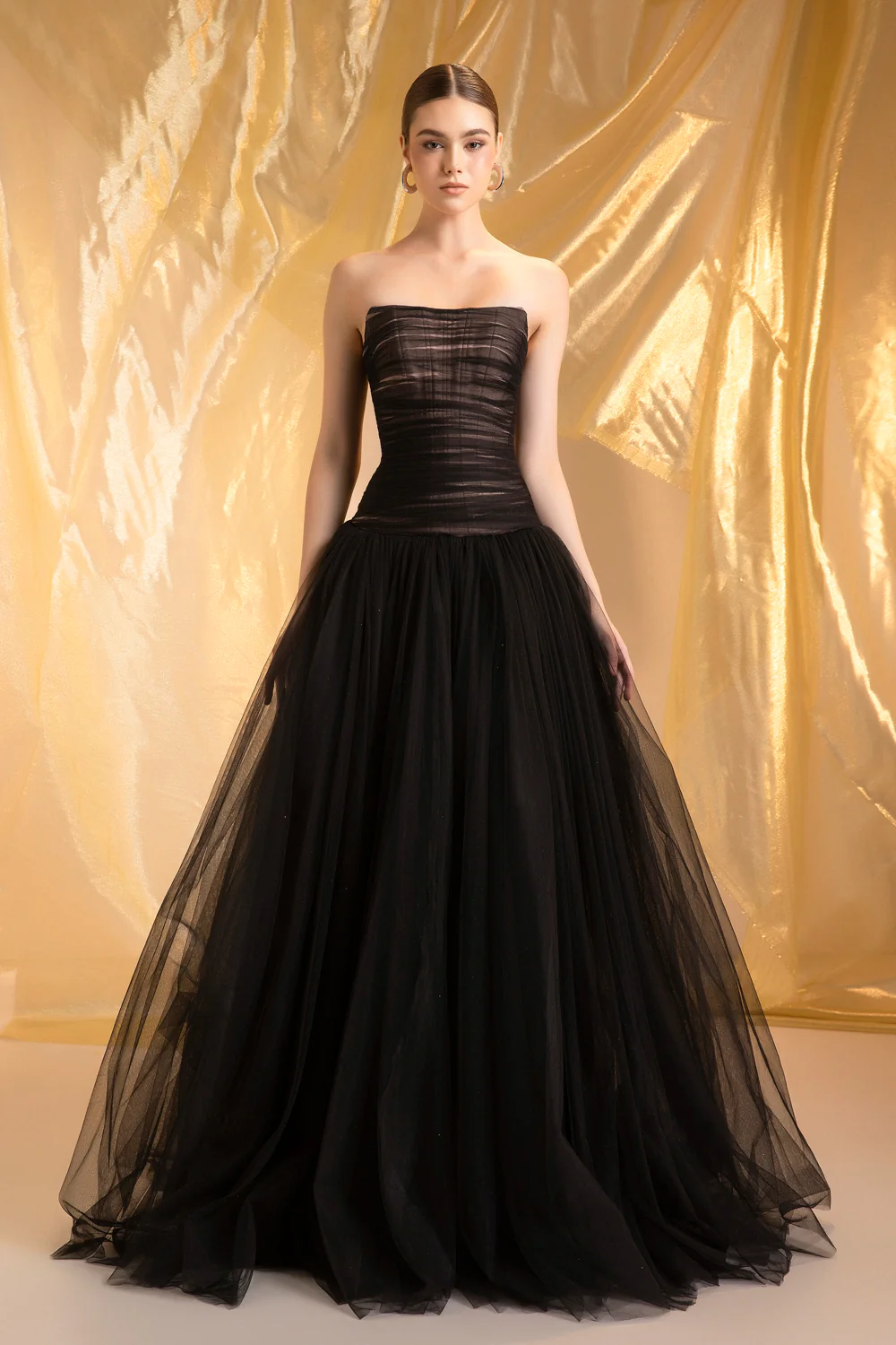 Midnight Straight Across Gathering Maxi Dress