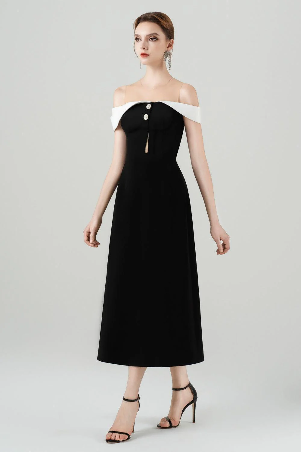 Orsola A-line Illusion Neck Polycotton Midi Dress