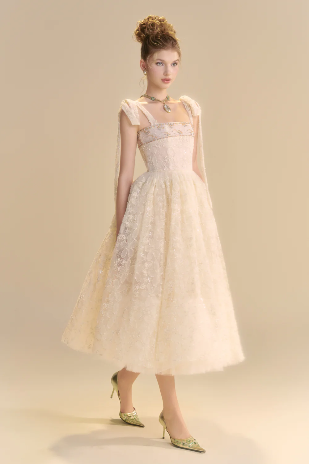 Ravelle Square Neck Bead Midi Dress