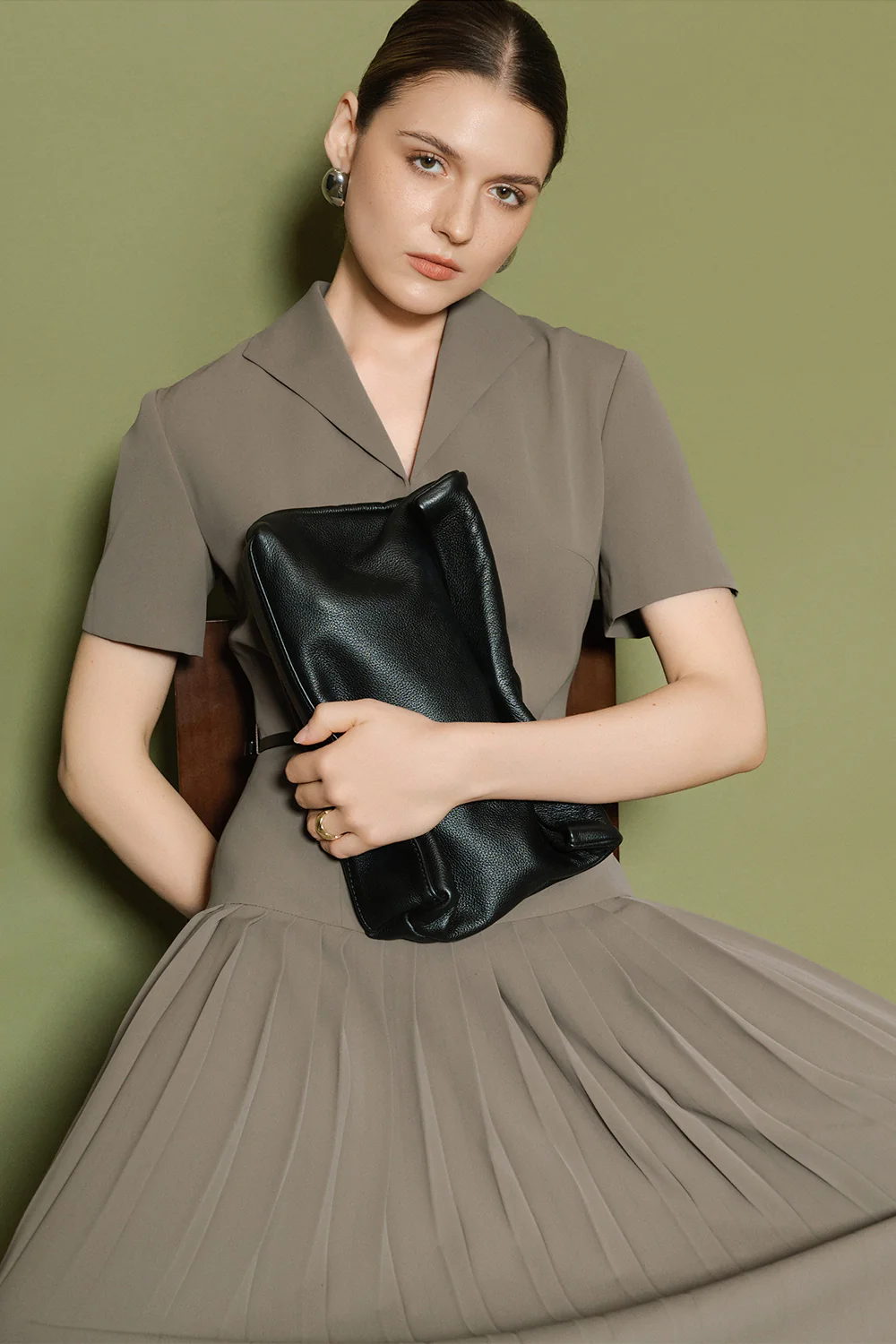 Celeste Collared Pleated Maxi Dress