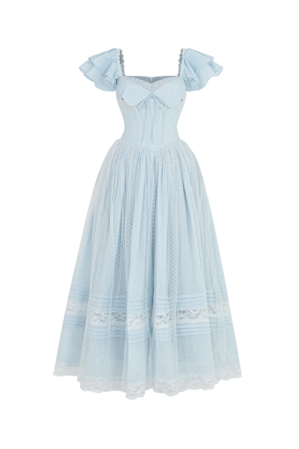 Singing My Blues A-line Flutter Sleeved Mesh Silk Ankle Length Dress