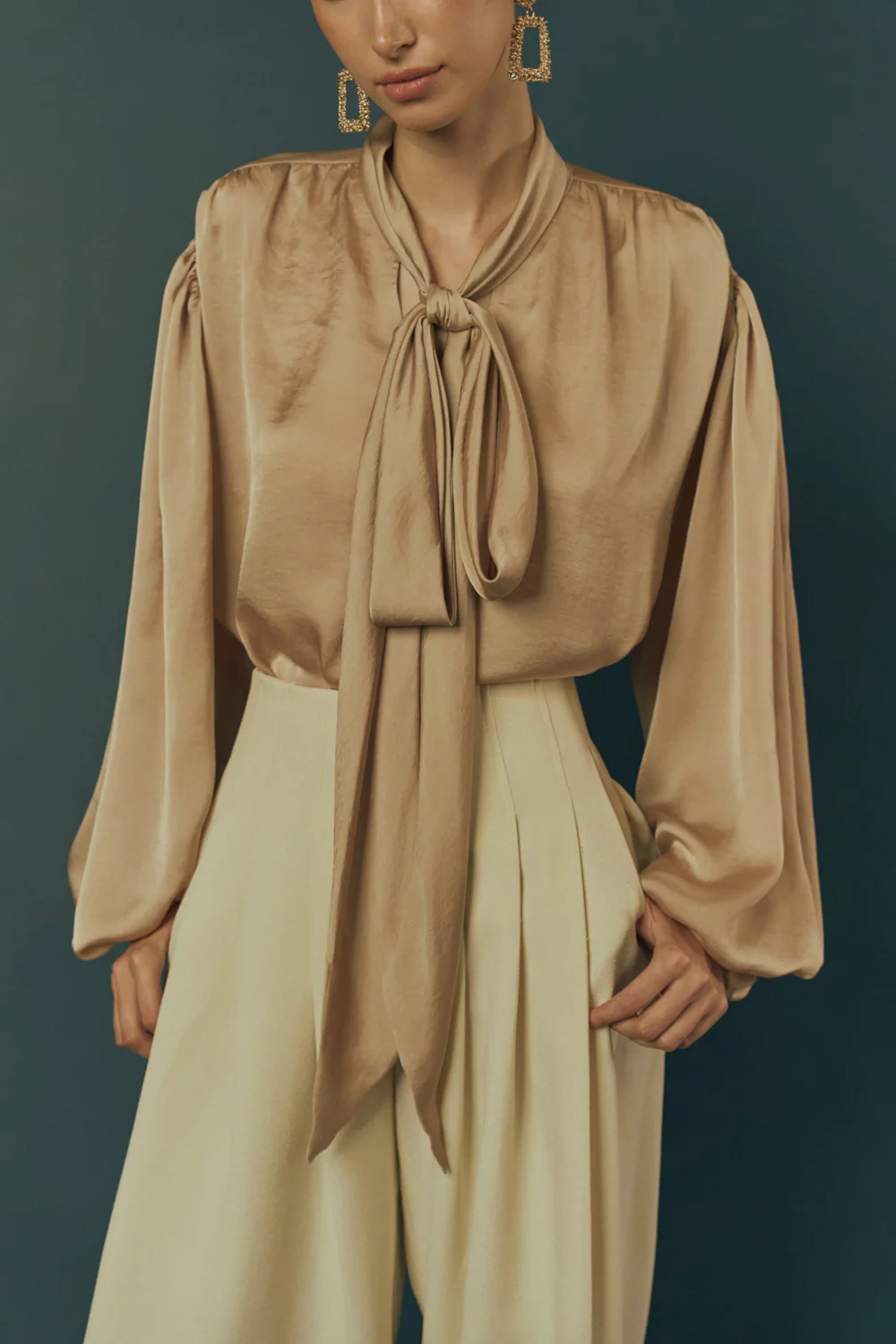 Whisper Straight Tie Neck Poly Silk Blouse