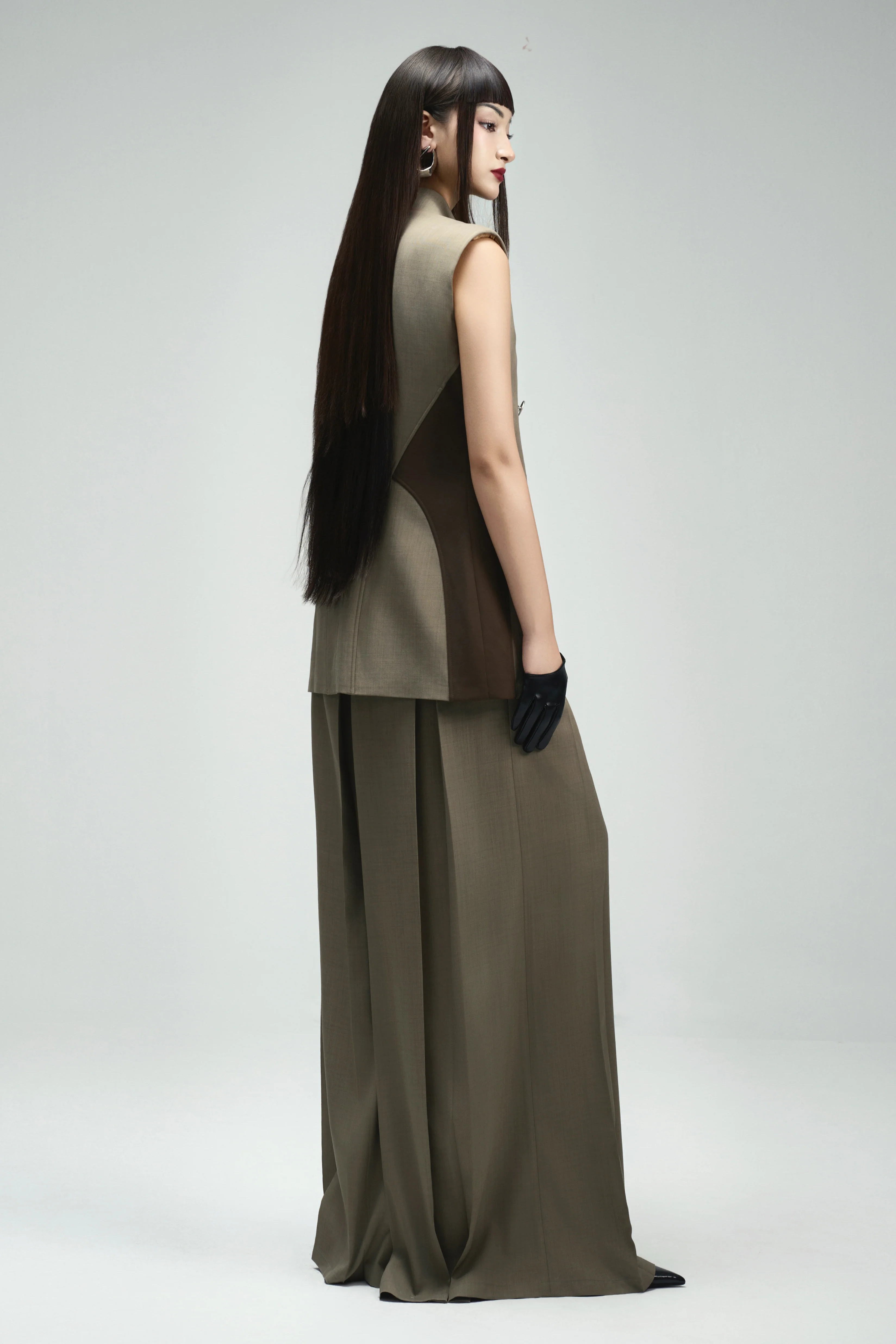 Van A-line Draped Crinkle Crepe Floor Length Pants