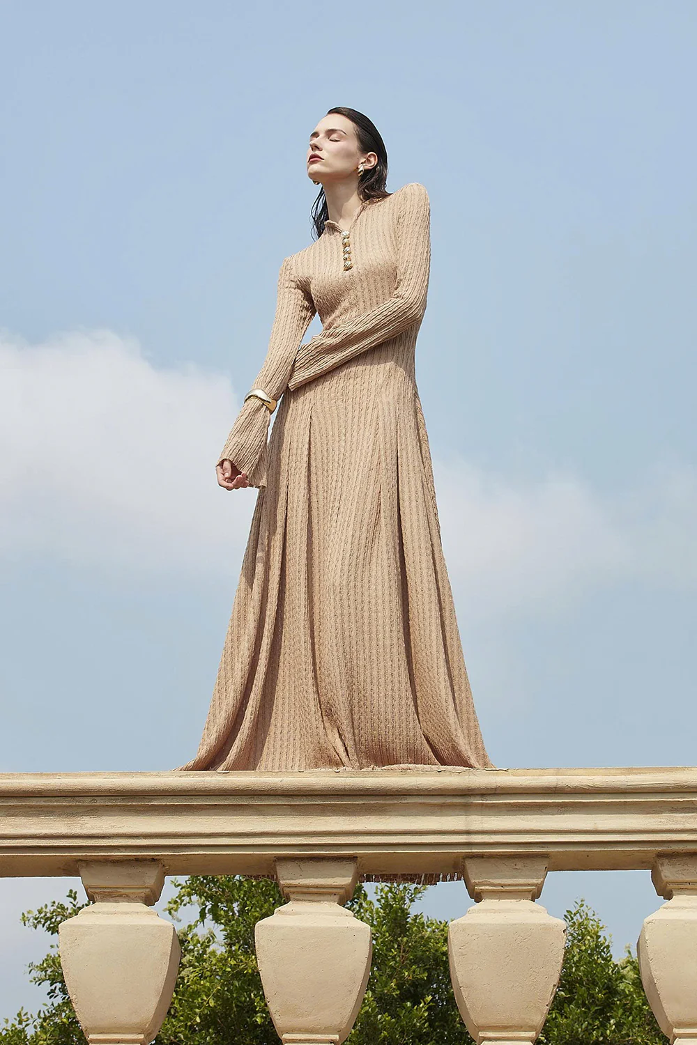 Delphi I Mock Neck Button Maxi Dress