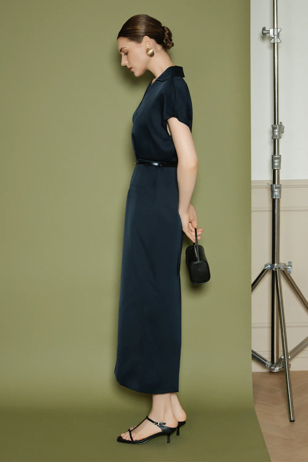 Camila V-Neck Satin Midi Dress