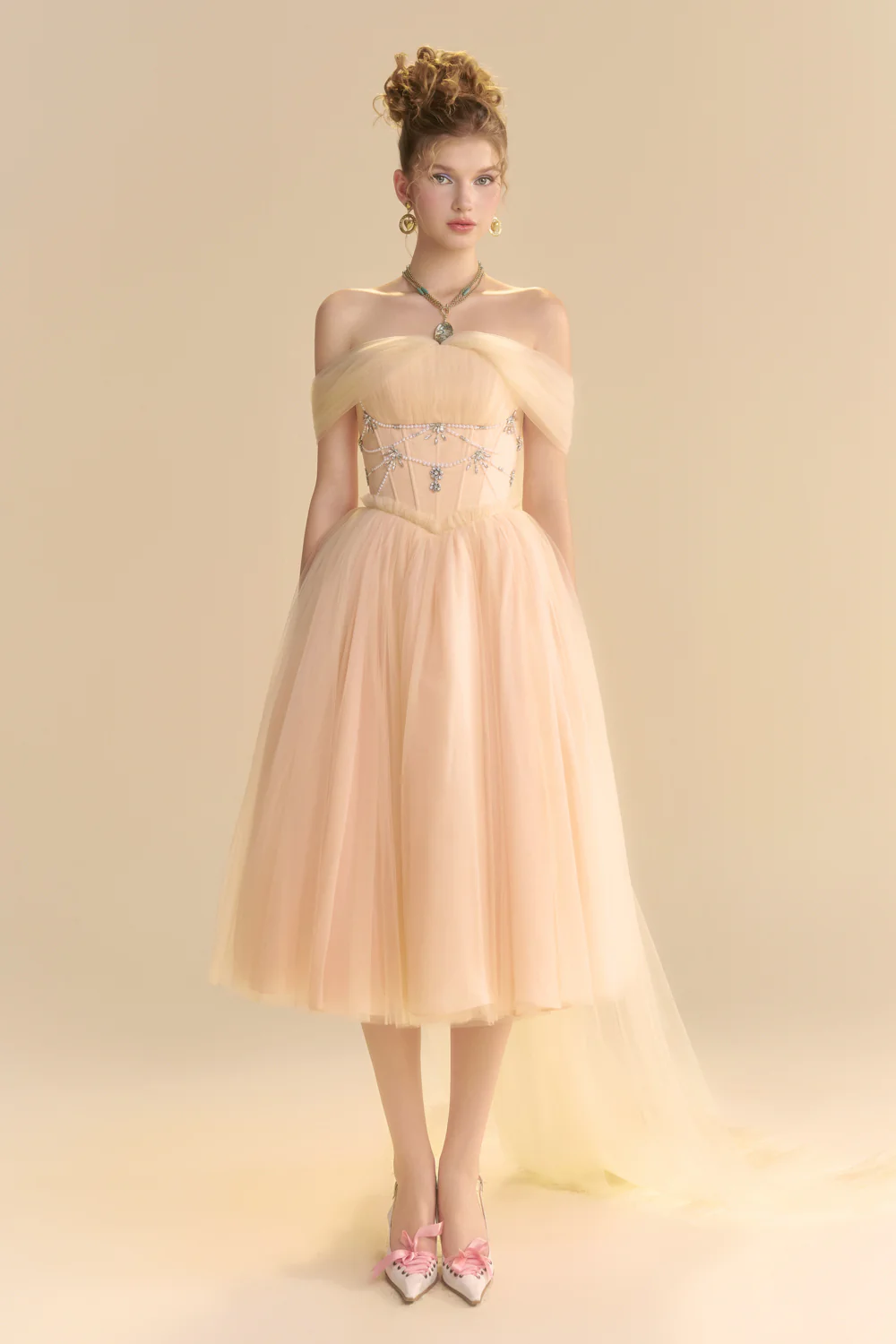 Solea Off-Shoulder Bead Midi Dress