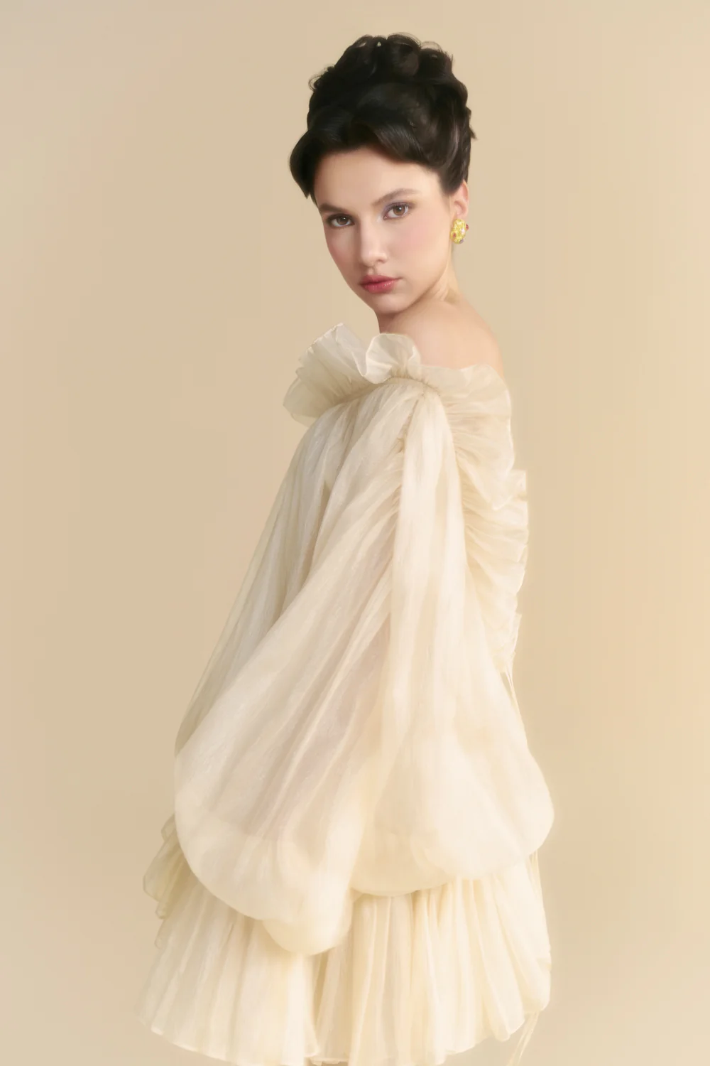 Orlisse Blouson Ruffle Mini Dress