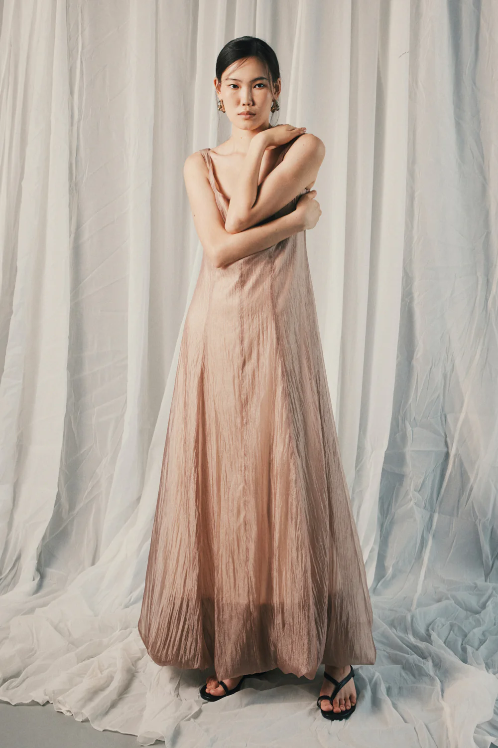 Soft Ember Scoop Neck Draped Maxi Dress