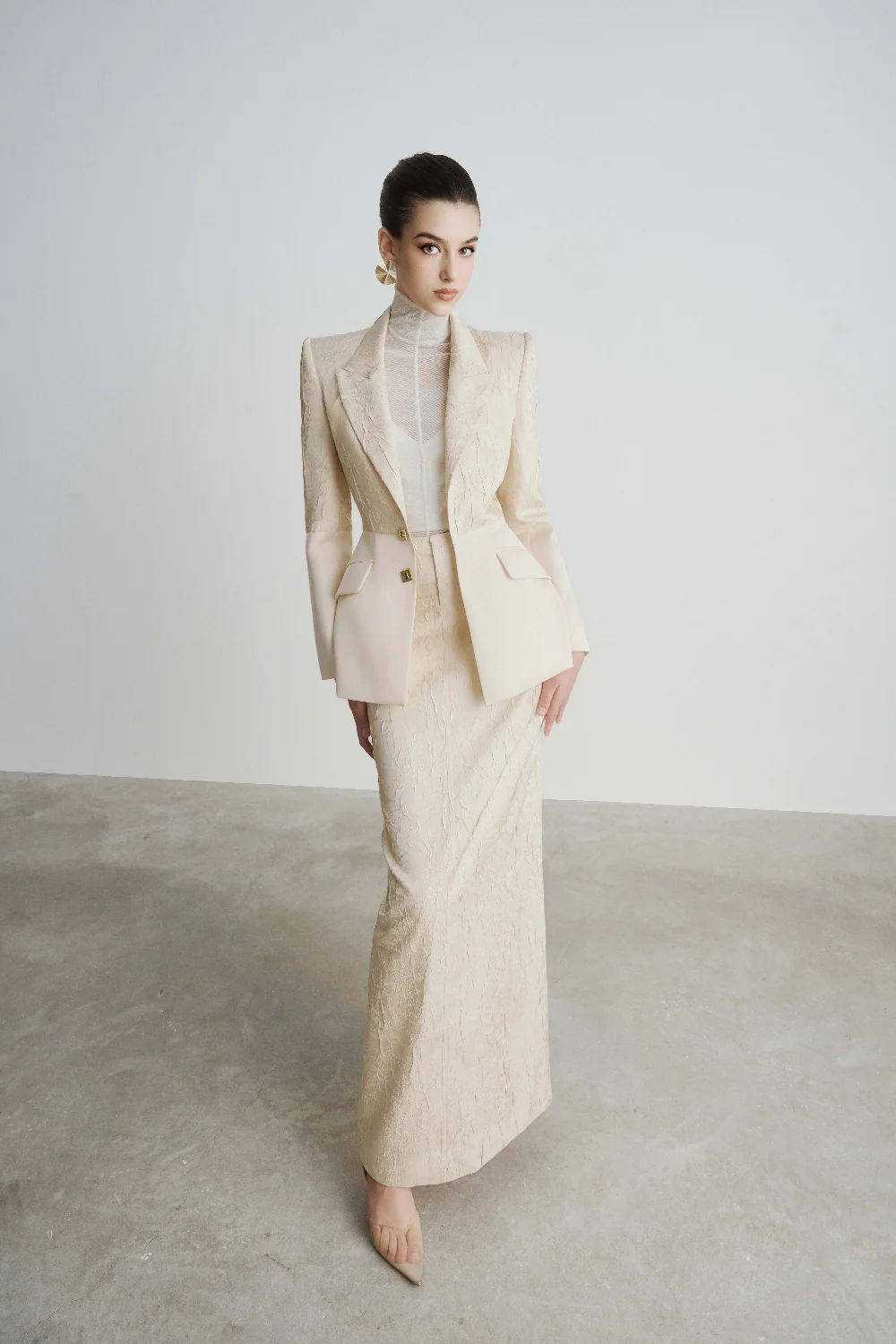 Jersey Structure Flap Pocket Polyester Blazer