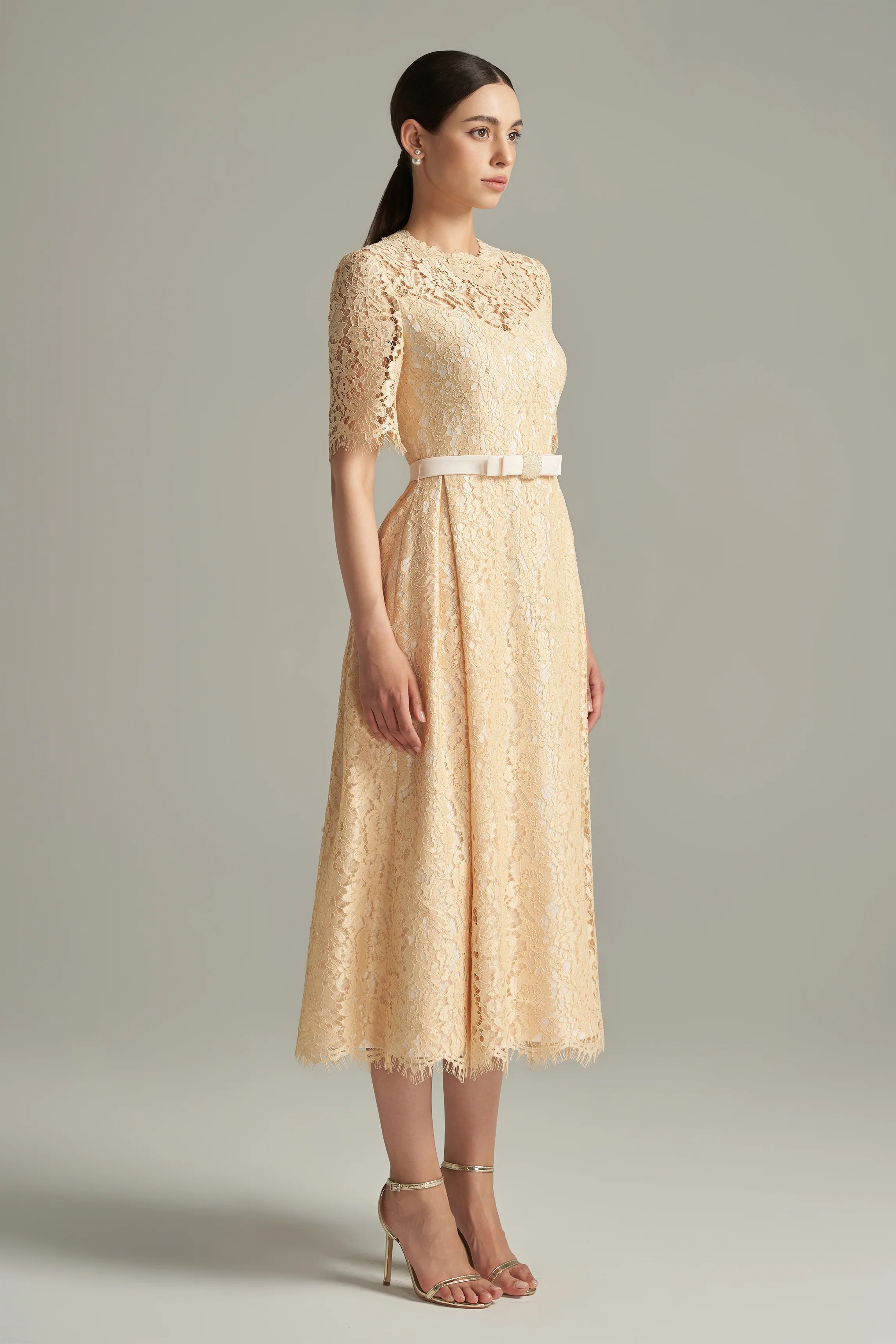 Eloise A-line Round Neck Lace Calf Length Dress