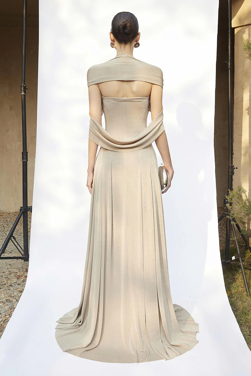 Linden Cape Sleeve Draped Maxi Dress