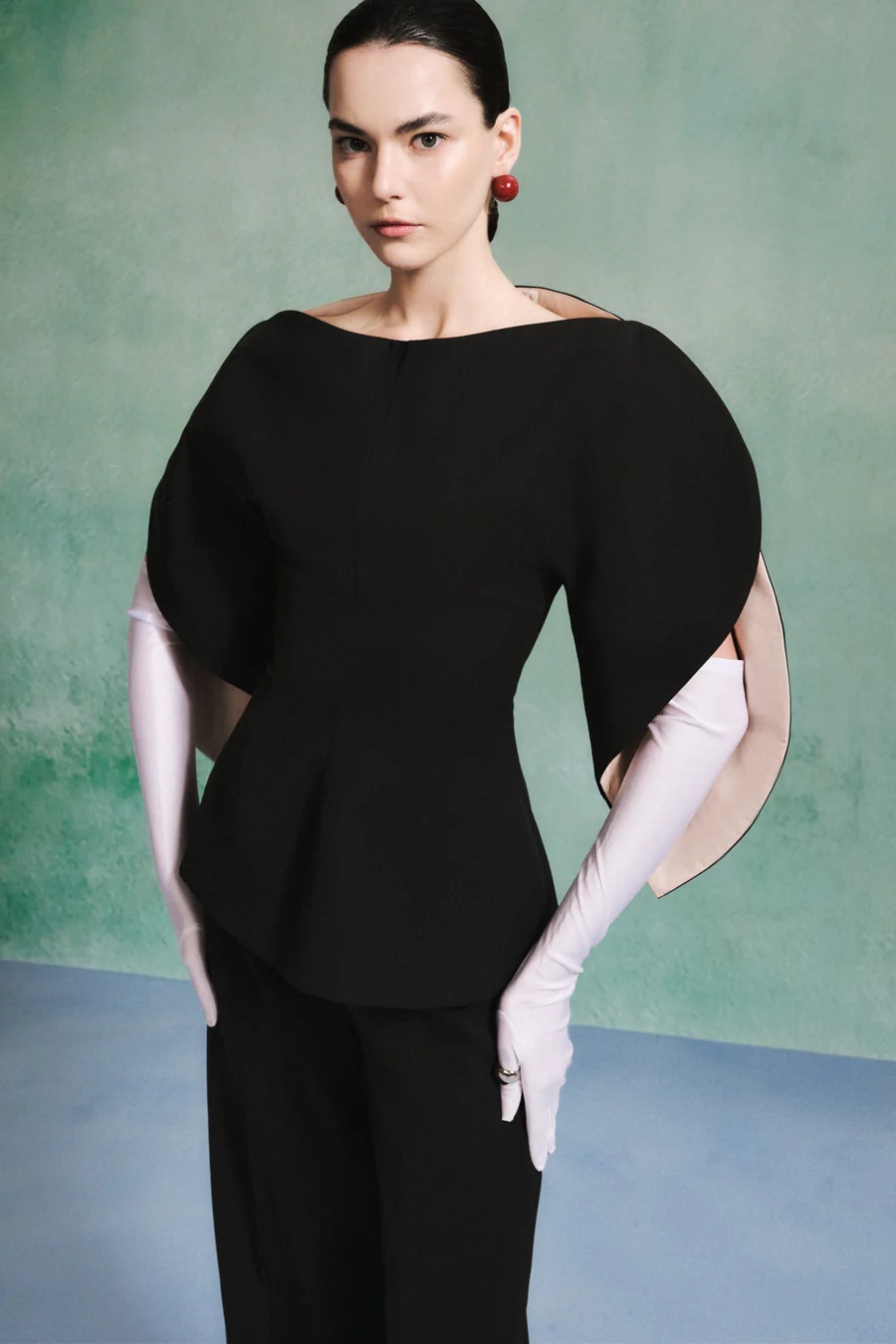 Layne Peplum Puffy Sleeved Crepe Top