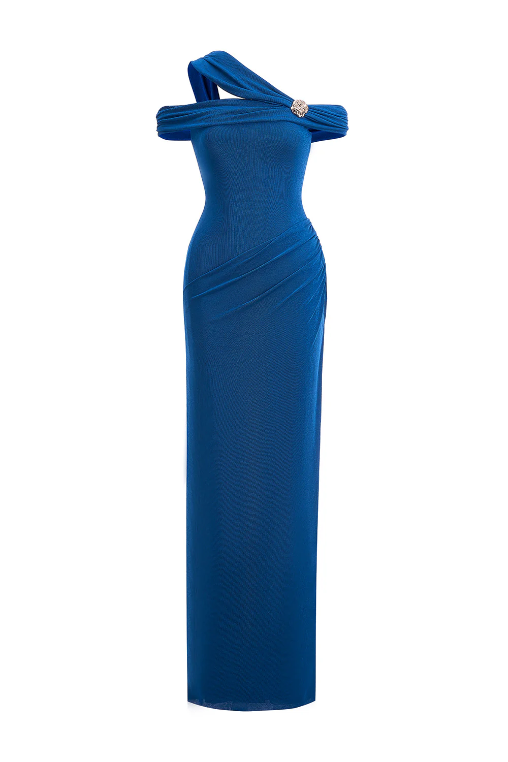 Plumeria Sheath Cold Shoulder Sleeved Elastic Cotton Floor Length Dress