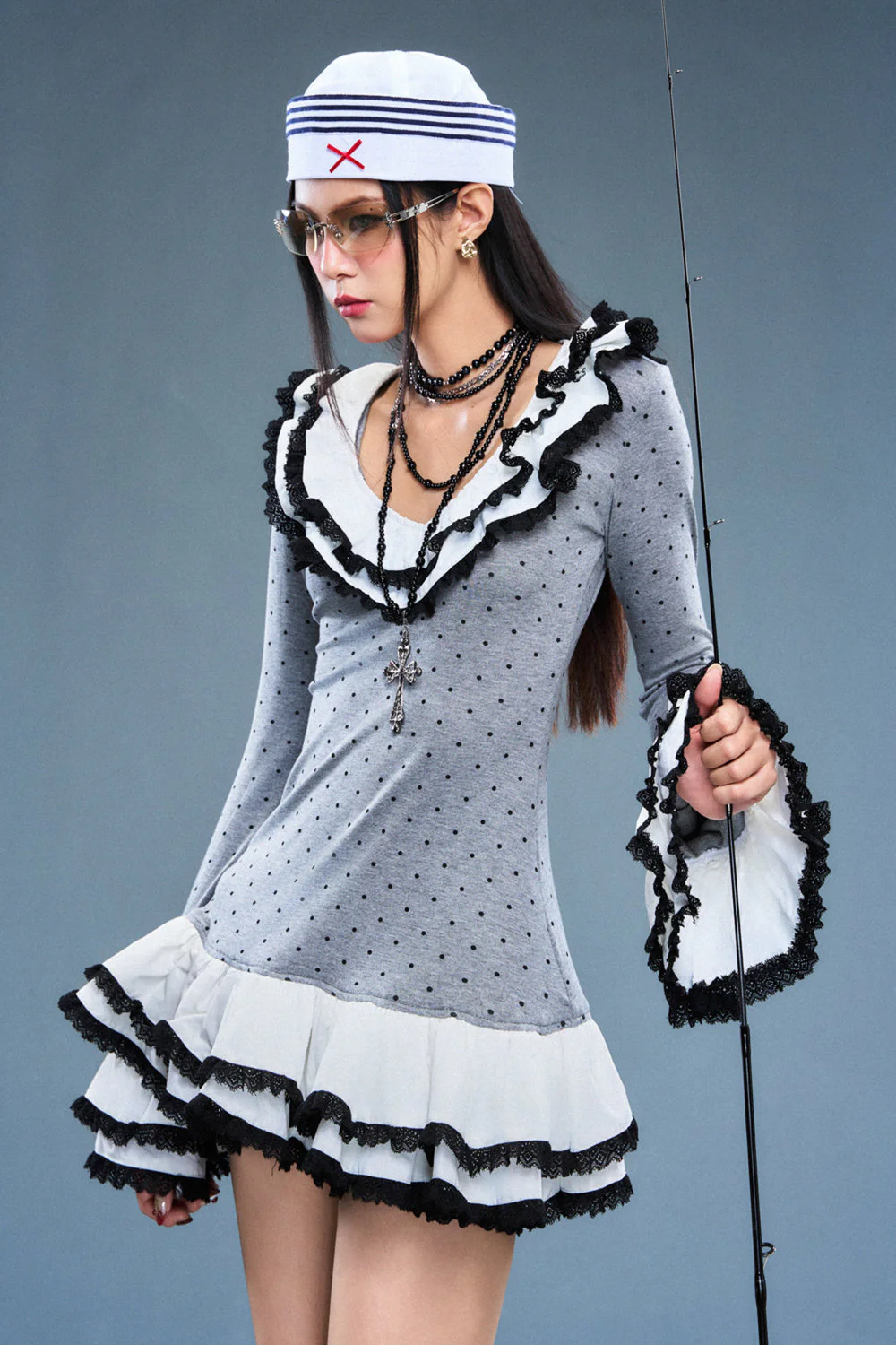 Fang Scoop Neck Ruffle Mini Dress