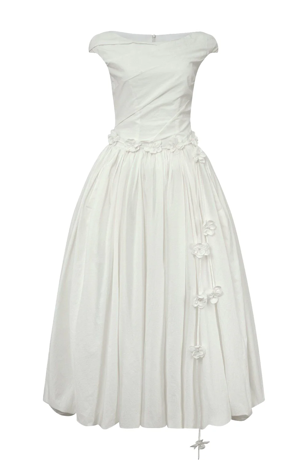 Blooming Bubble Cap Sleeved Cotton Ankle Length Dress