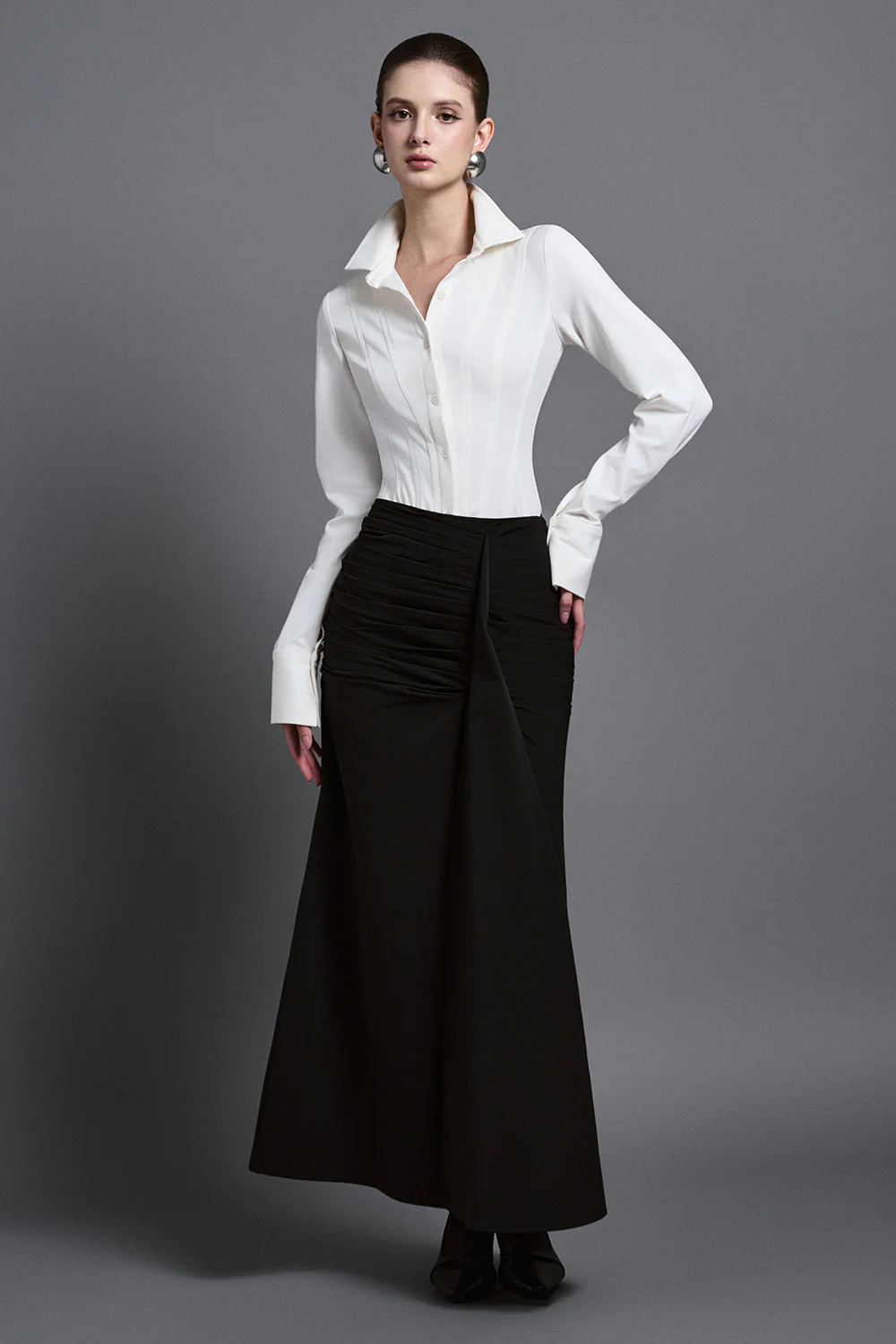 Seren Bodycon Collared Neck Crepe Shirt