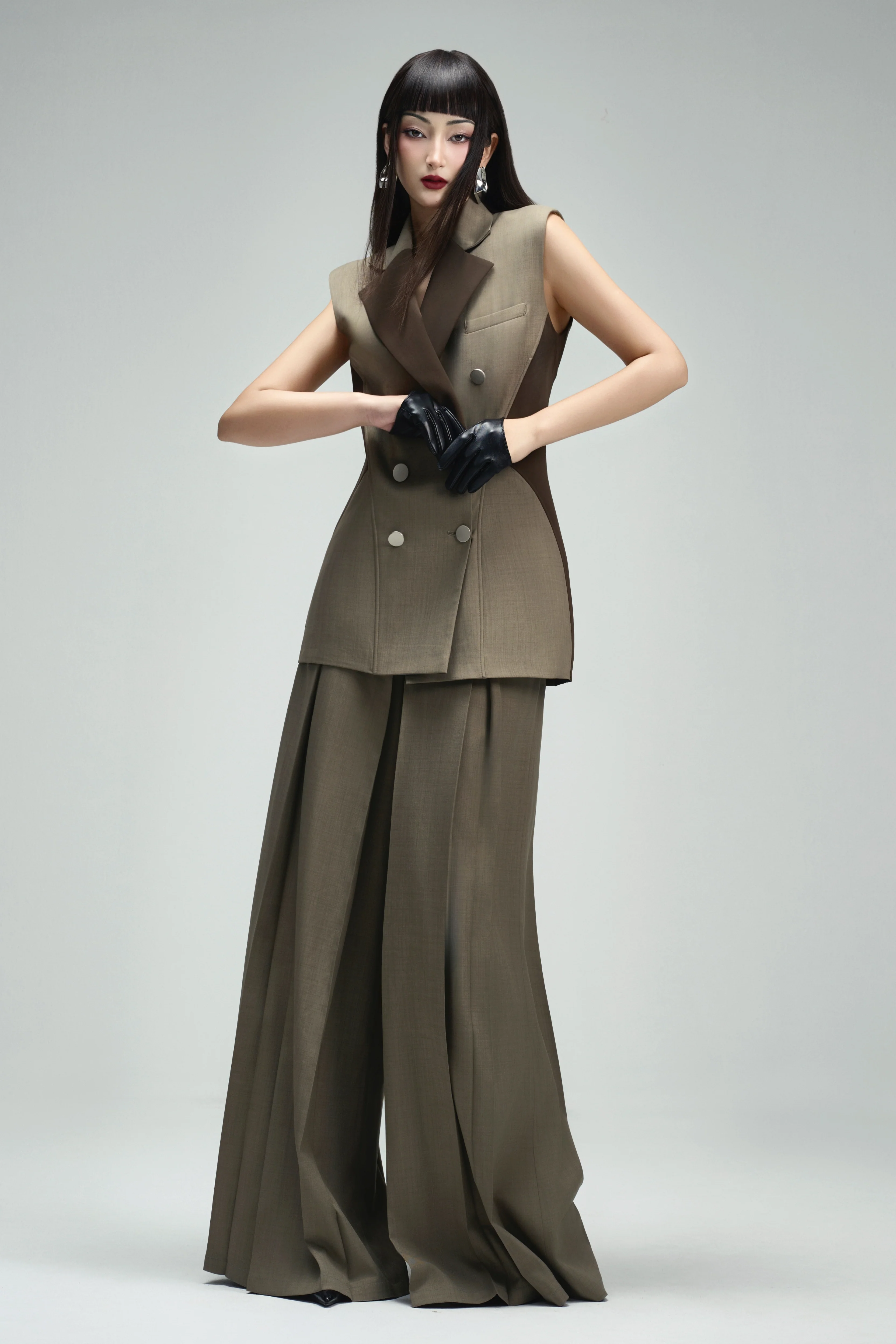 Van A-line Draped Crinkle Crepe Floor Length Pants