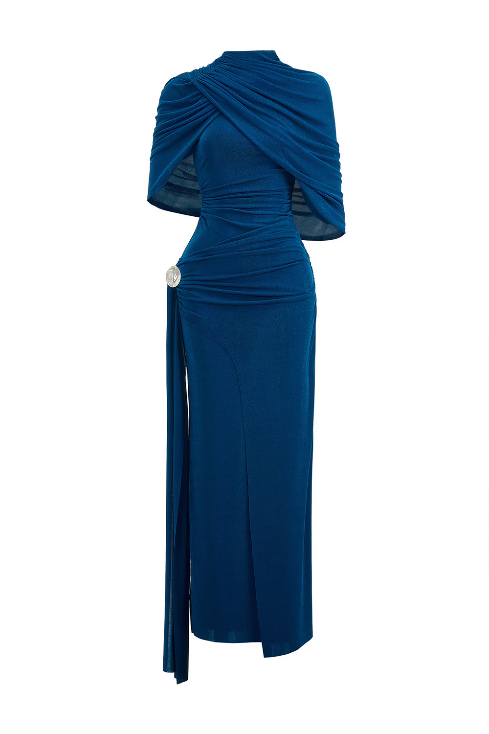 Athena Sheath Cape Shoulder Elastic Cotton Maxi Dress