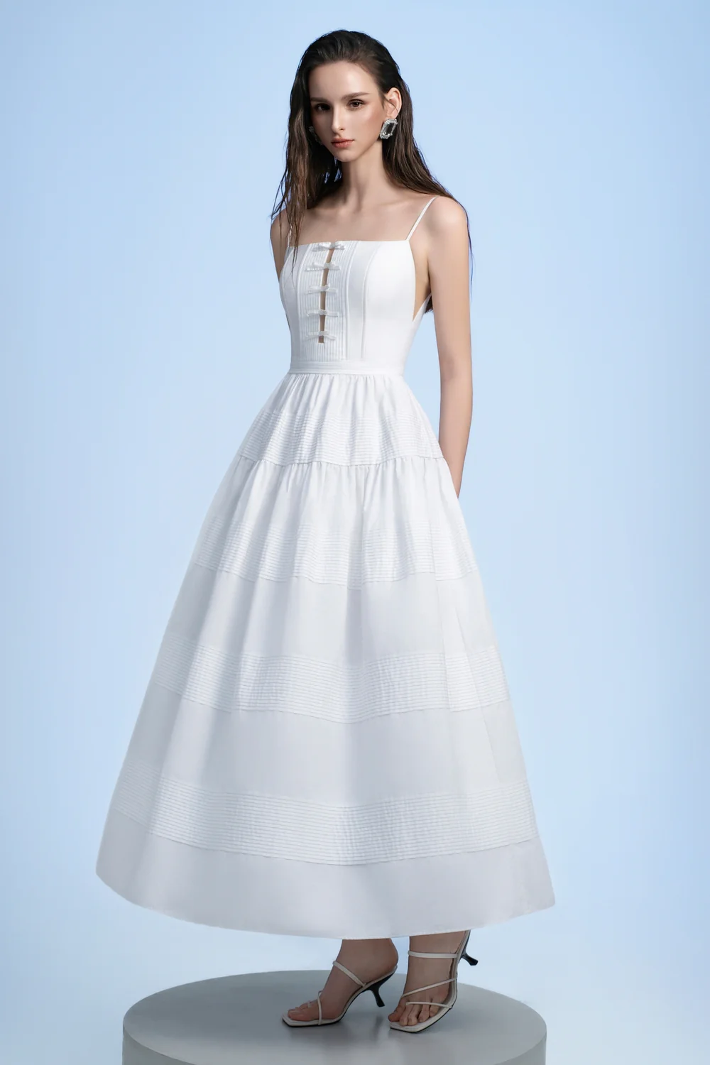 Sabina A-line Pintucks Cotton Maxi Dress