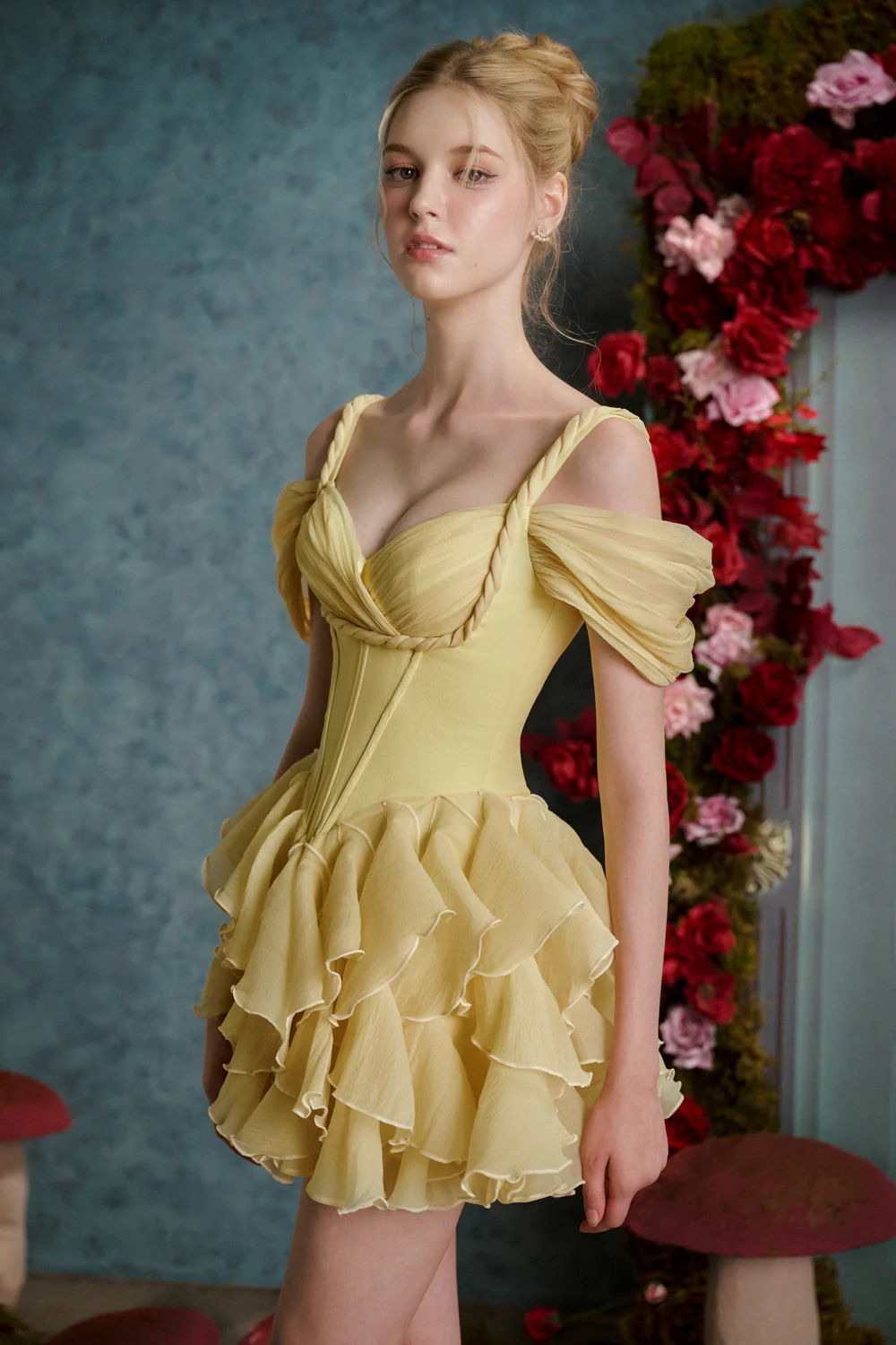 Young and Beautful A-line Cold Shoulder Sleeved Organza Mini Dress