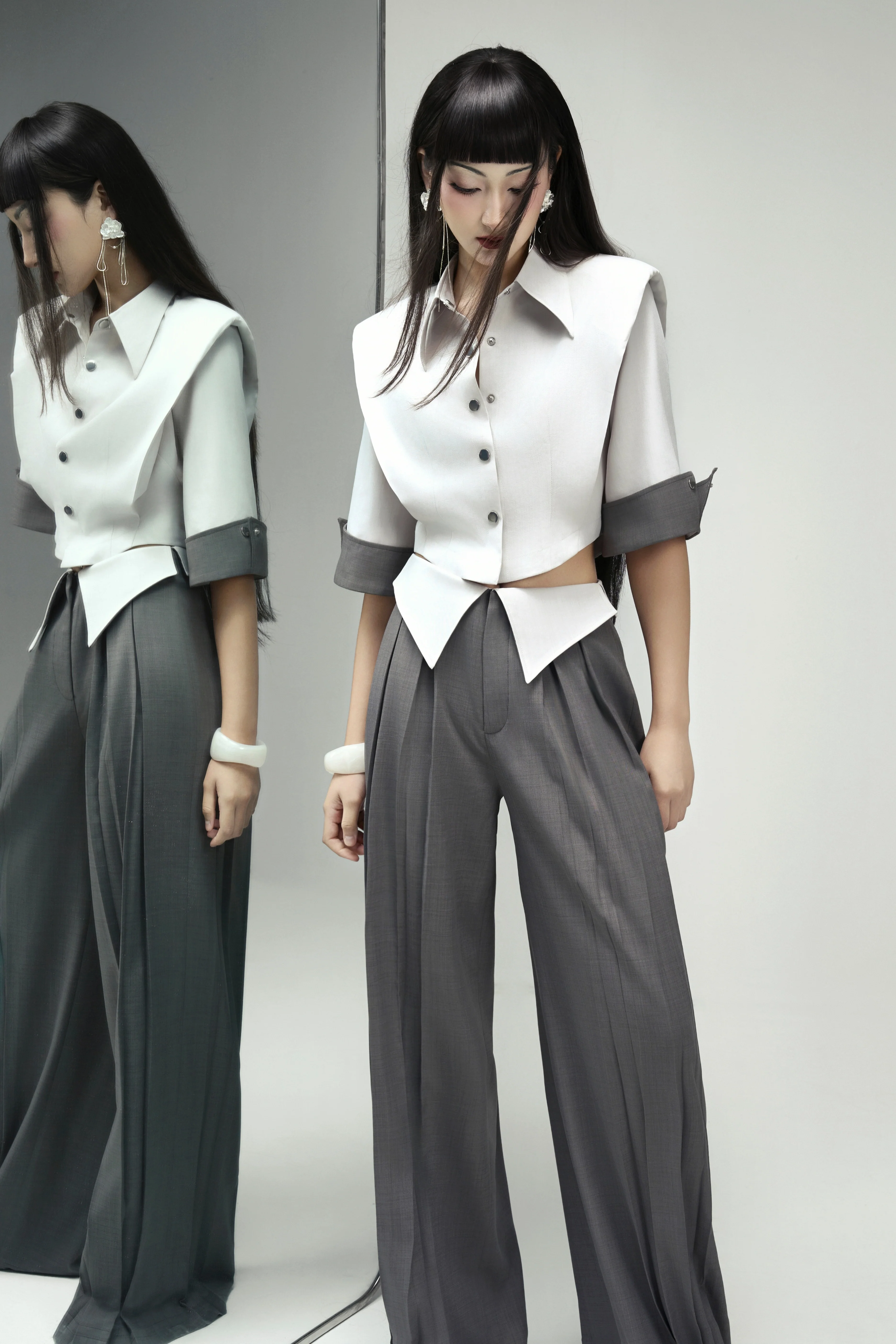 Francesca Straight Box Pleated Khaki Floor Length Pants
