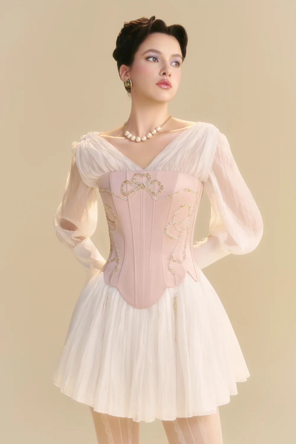 Cyralyn V-Neck Gathering Mini Dress