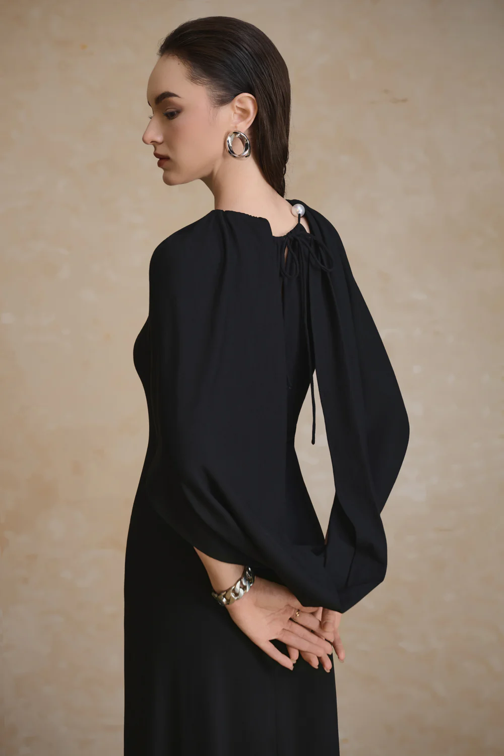 Radiant Cape Sleeve Gathering Maxi Dress