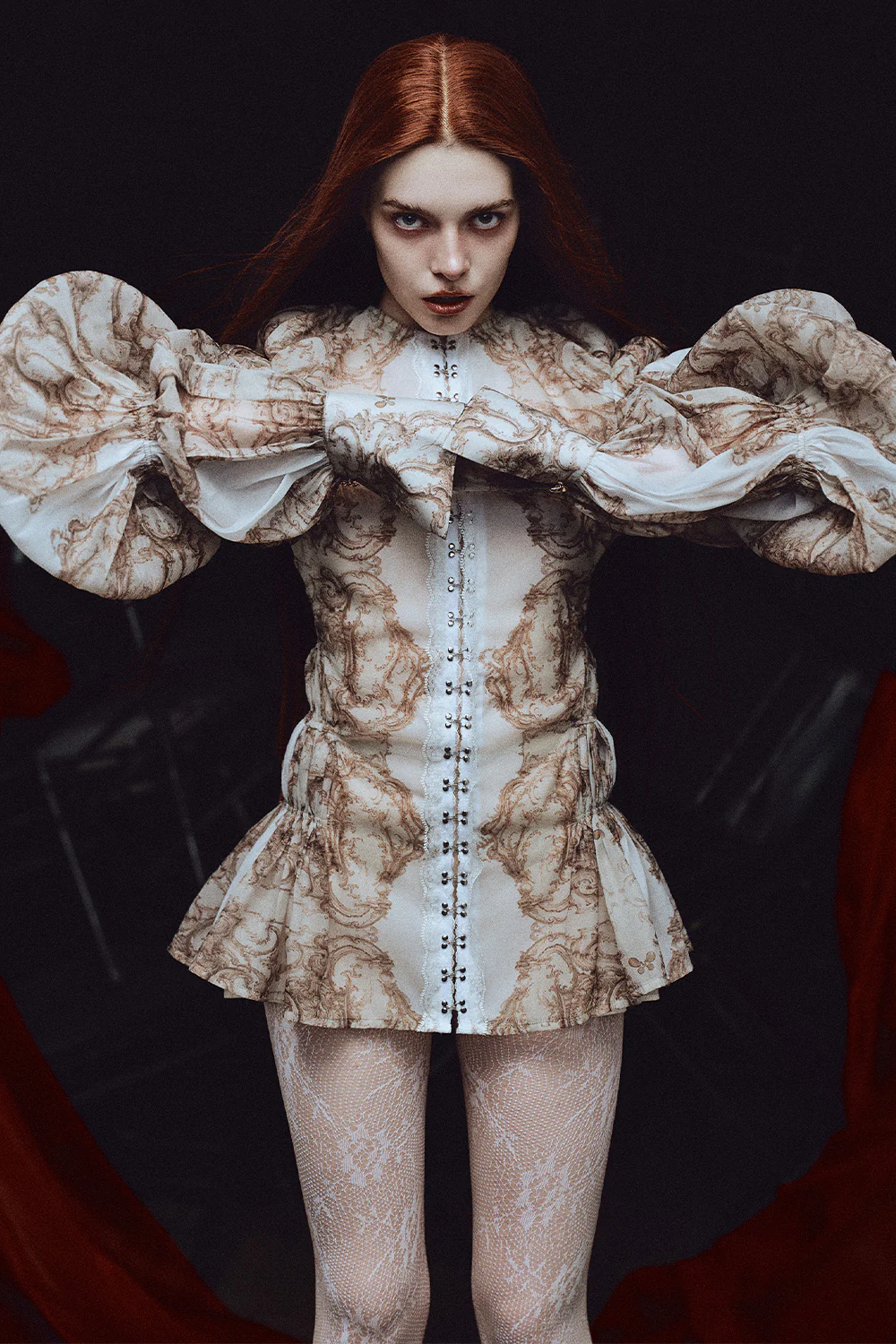 Bellona Leg Of Mutton Sleeve Gathering Mini Dress