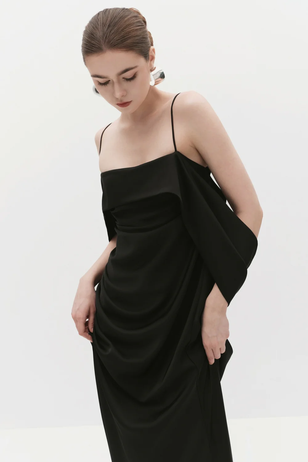 Verity Cold Shoulder Sleeve Draped Maxi Dress