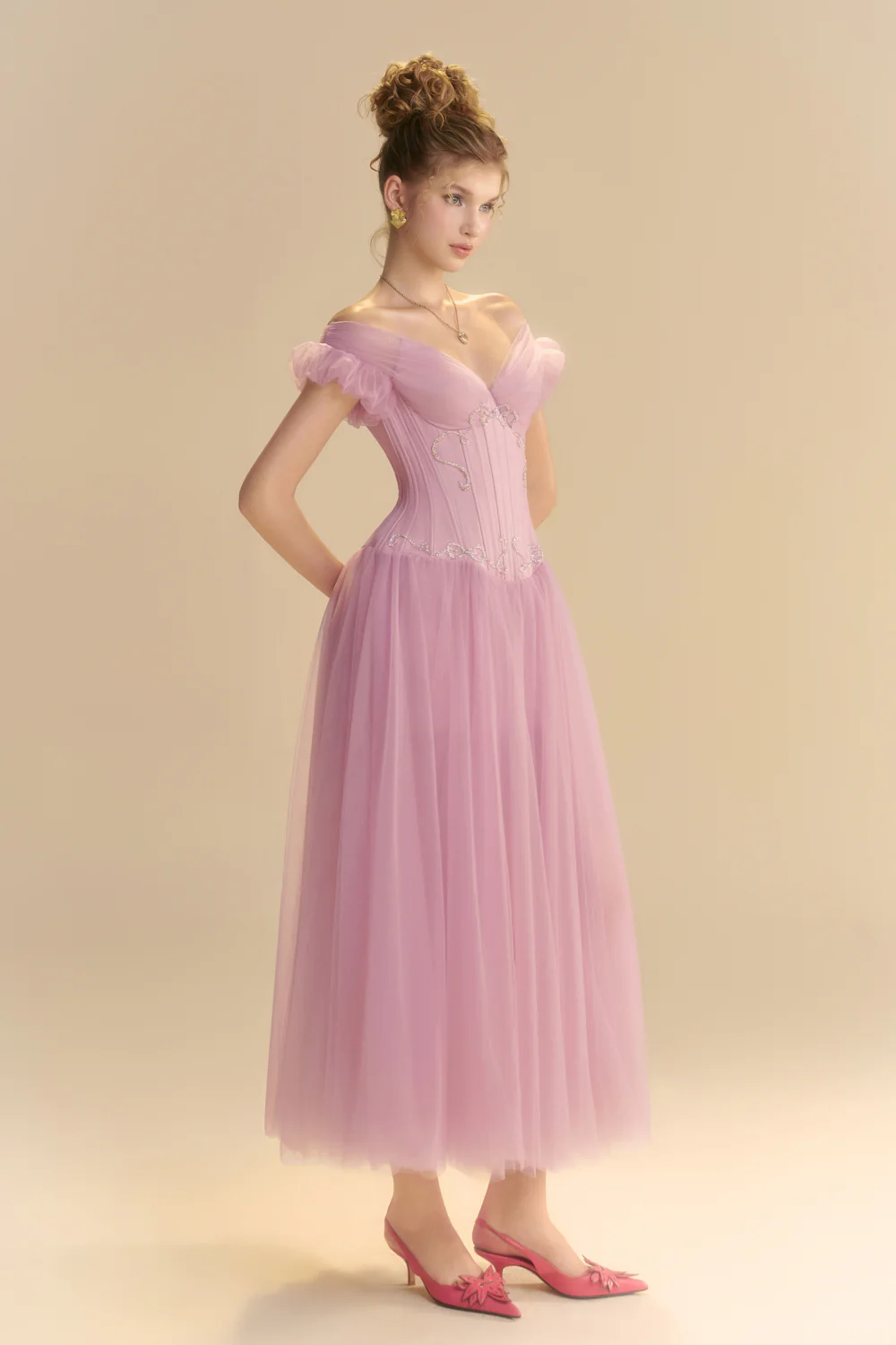 Brumelle Sweetheart Bead Midi Dress