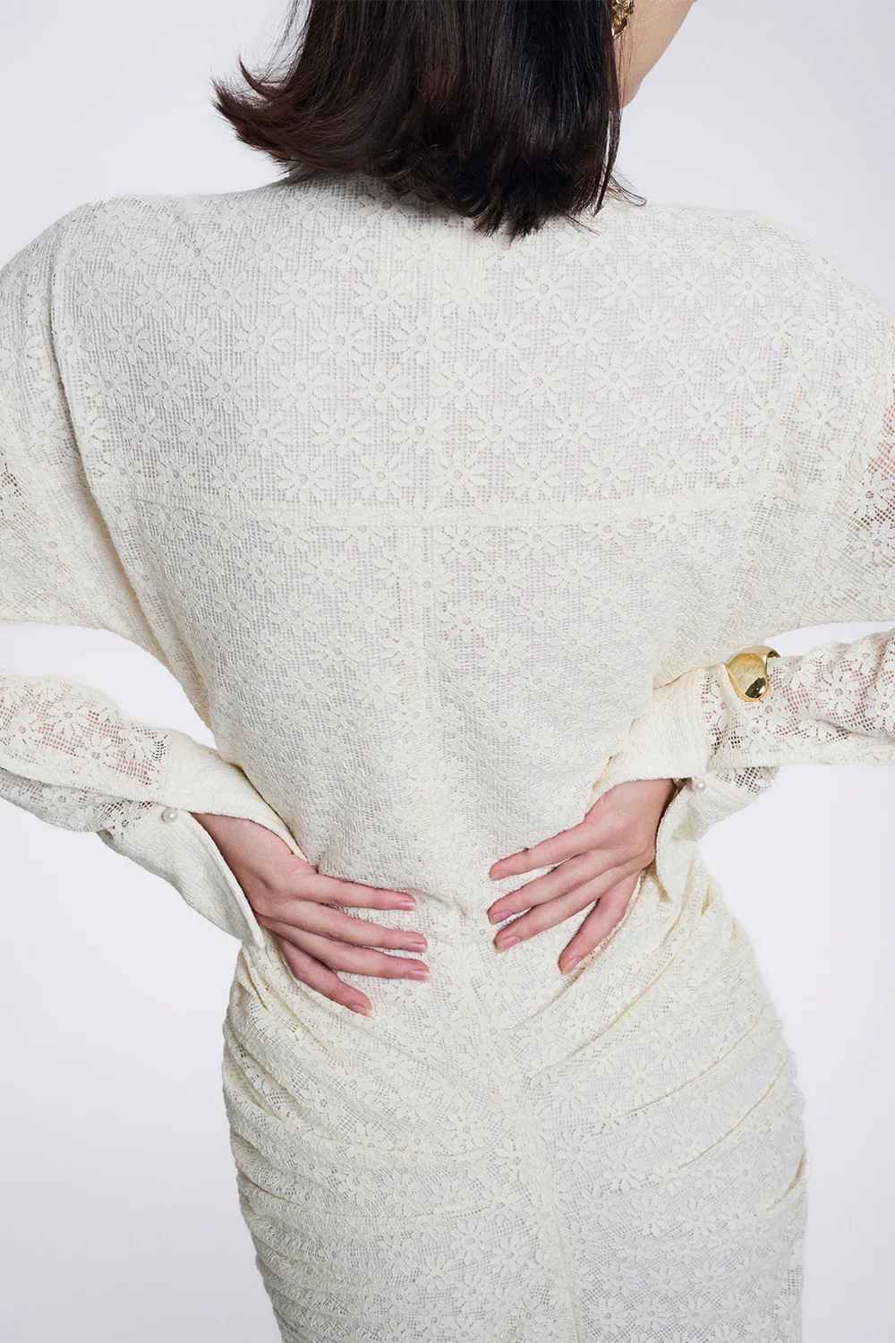 Elise Sheath Gathered Lace Maxi Dress