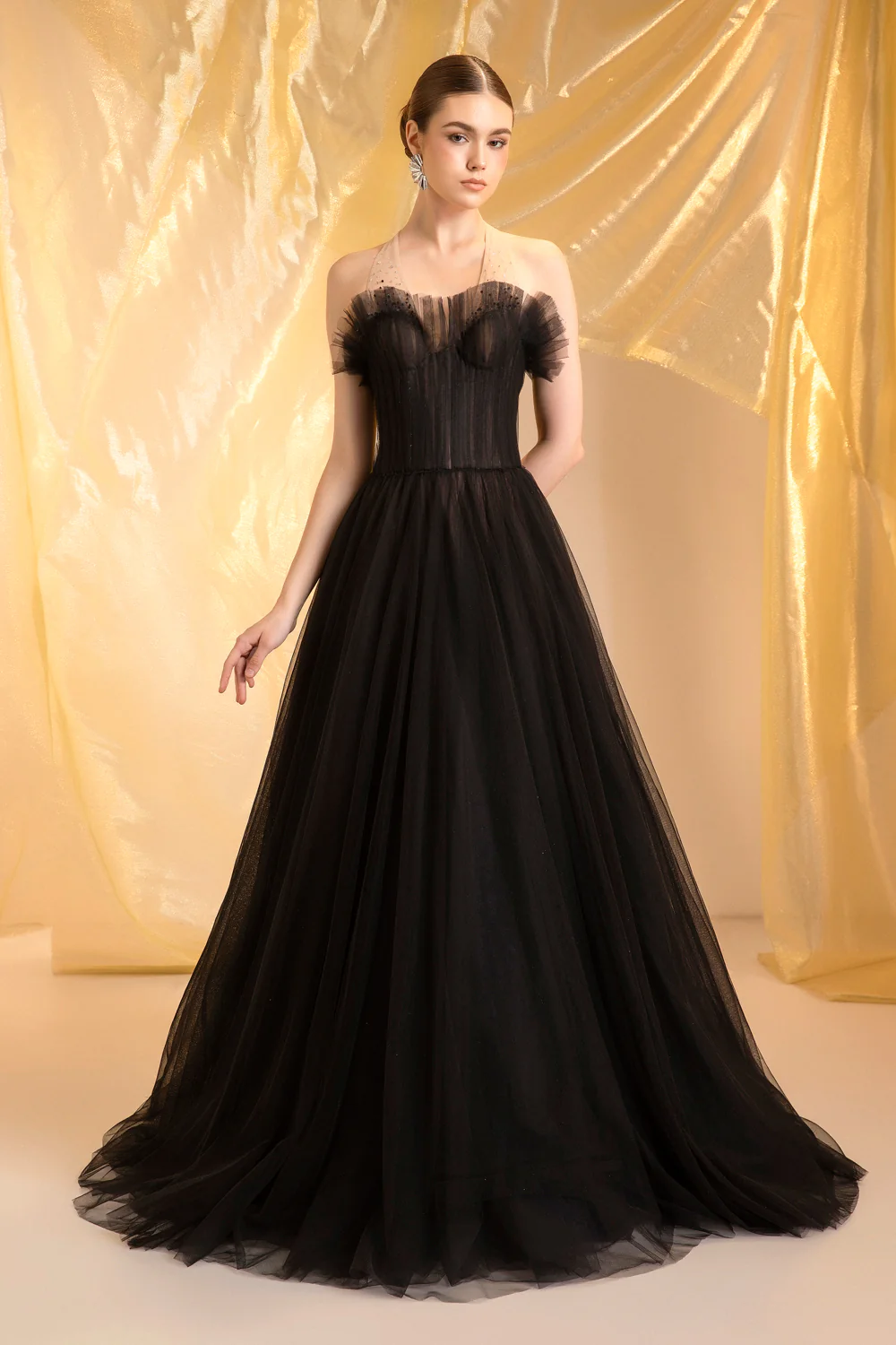 Nancy Halter Neck Ruffle Maxi Dress