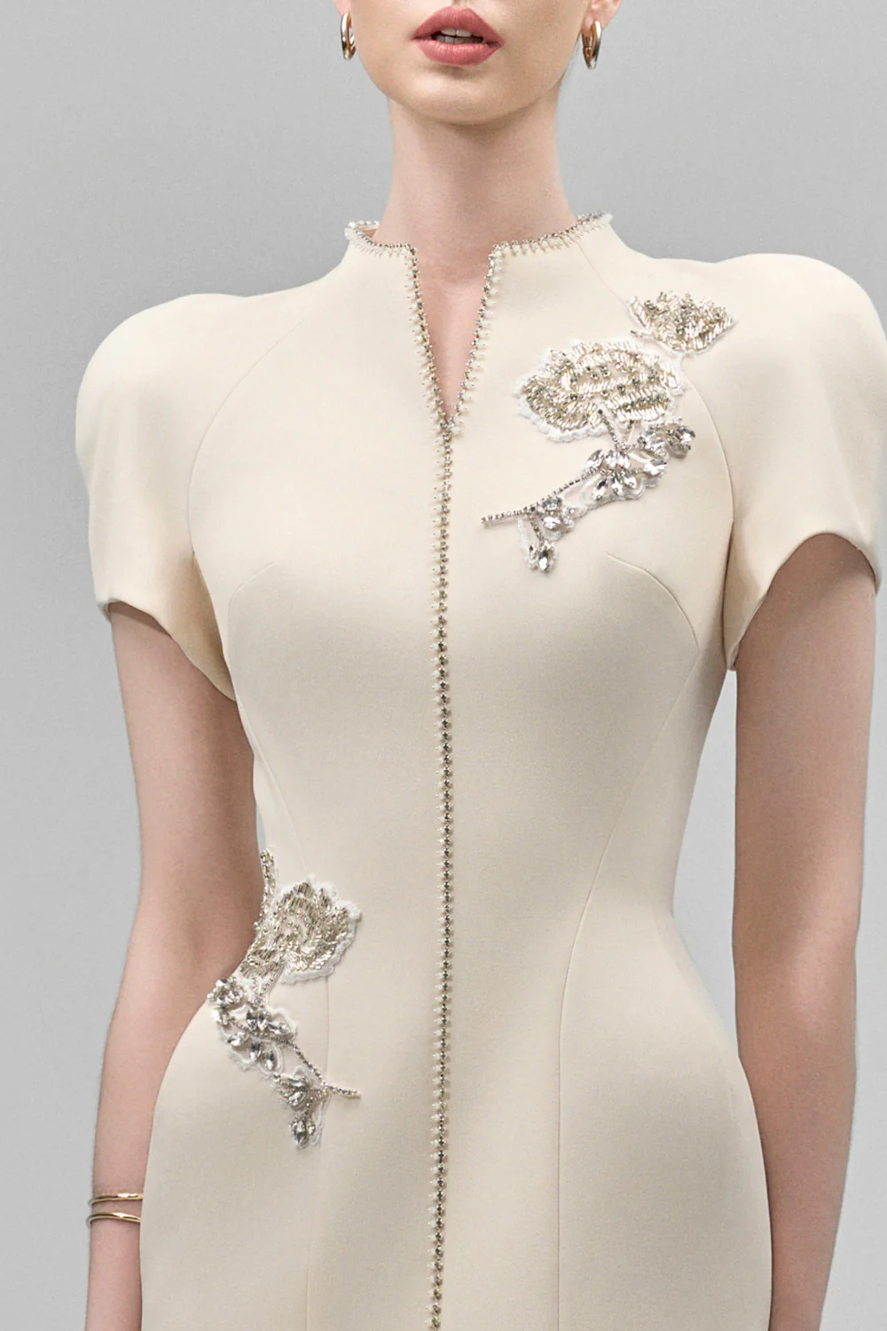 Eirlys Sheath Puffy Sleeved Crepe Floor Length Dress