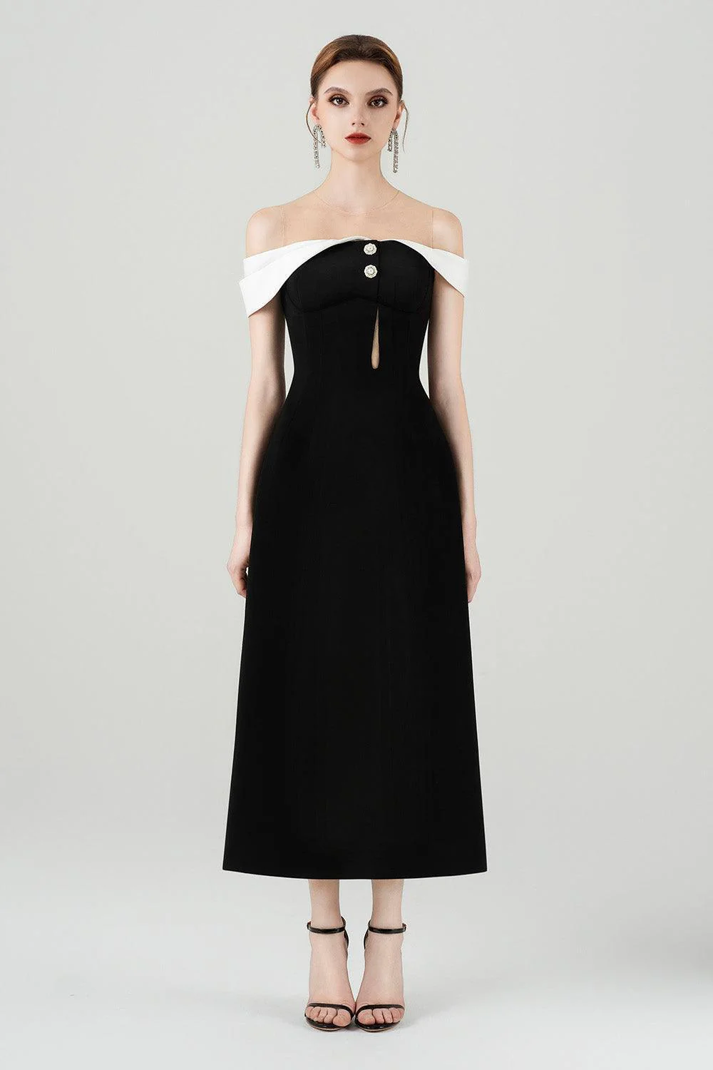 Orsola A-line Illusion Neck Polycotton Midi Dress
