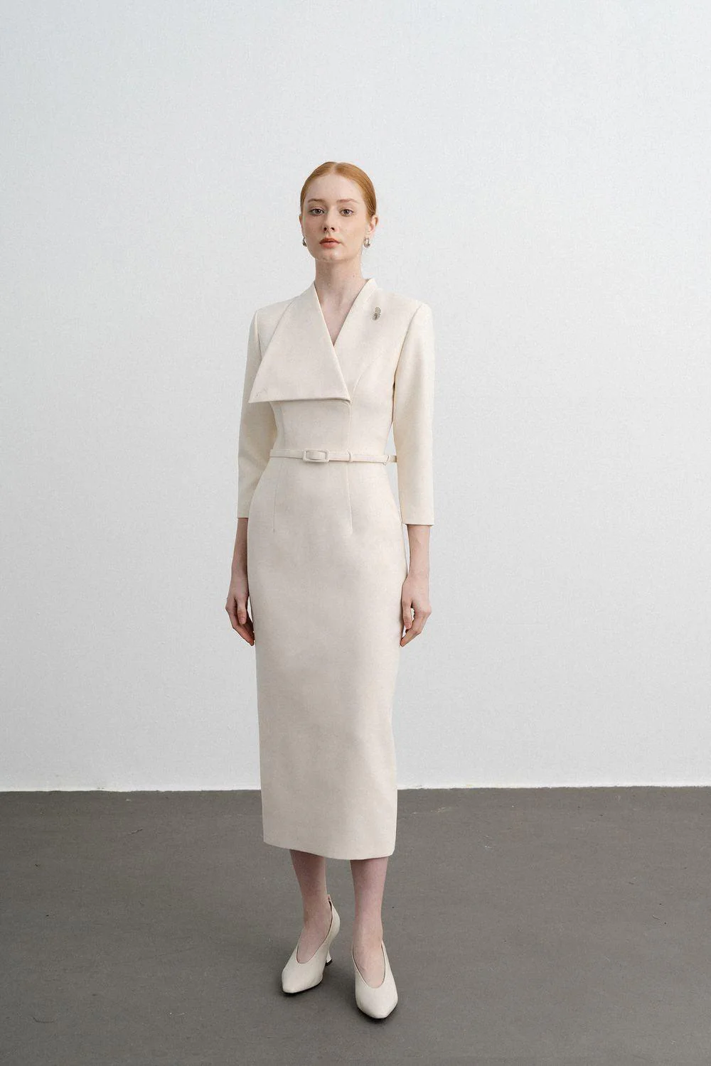 Isabella Pencil Asymmetric Neck Polycotton Midi Dress