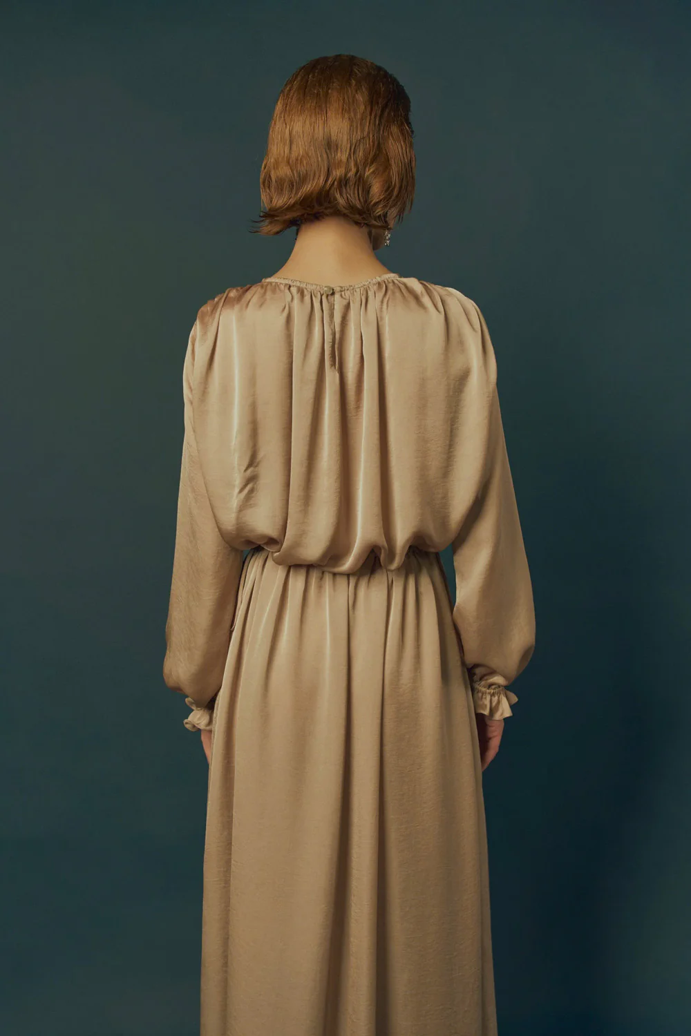 Haze Blouson Bishop Sleeved Poly Silk Maxi Dress