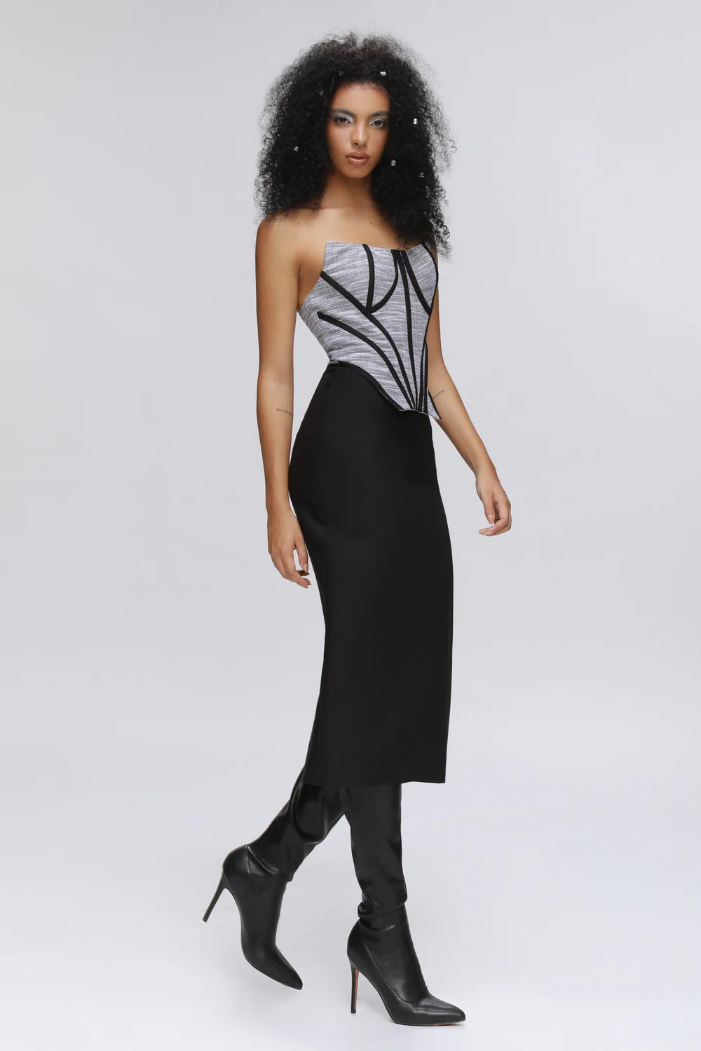 Lotus Sheath Corset Wool Cotton Midi Dress