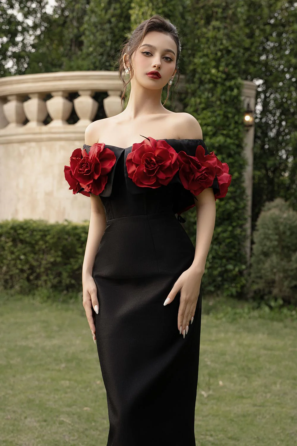 Riri Rose Hourglass Off-Shoulder Taffeta Midi Dress