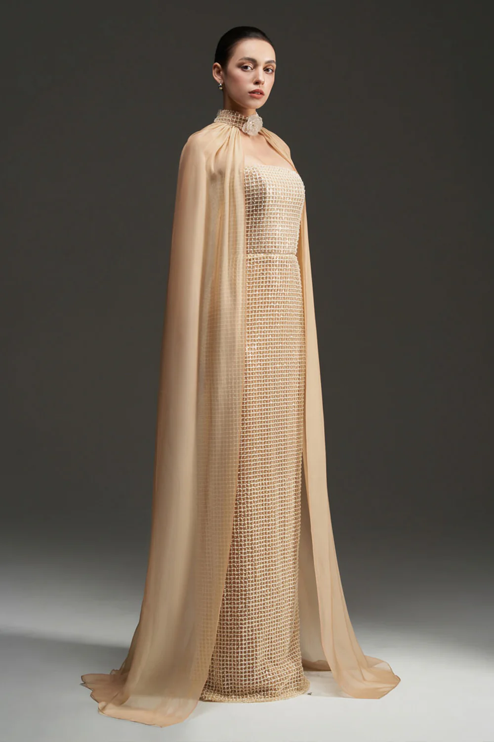 Avianna Cape Sleeves Bead Maxi Dress