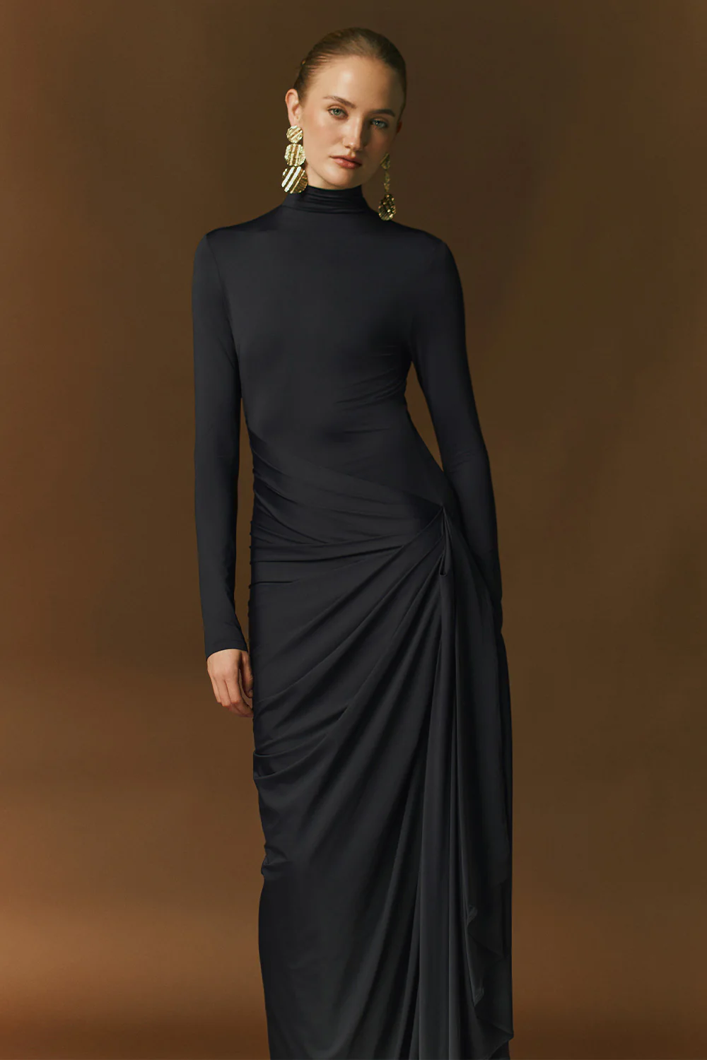 Lyra Sheath Turtle Neck Tencel Maxi Dress