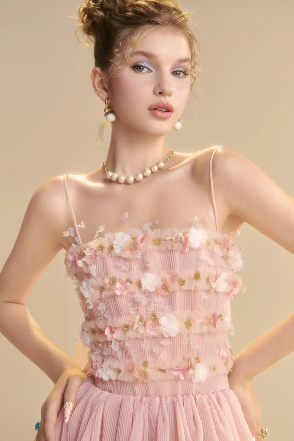 Lullaby Square Neck Applique Midi Dress