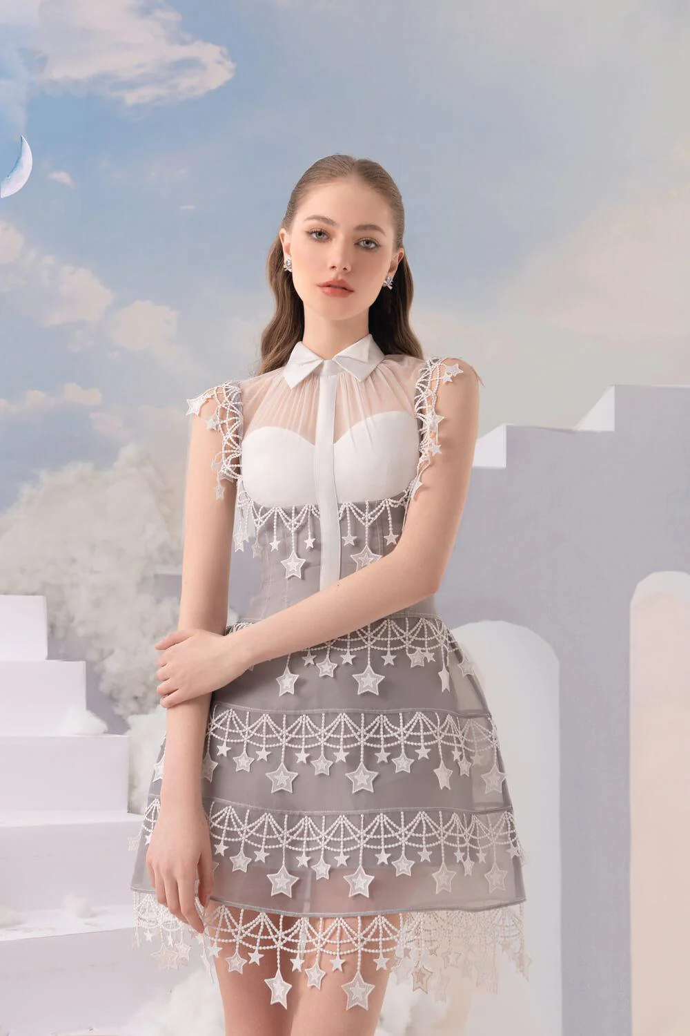 Star Light A-line Sleeveless Organza Mini Dress