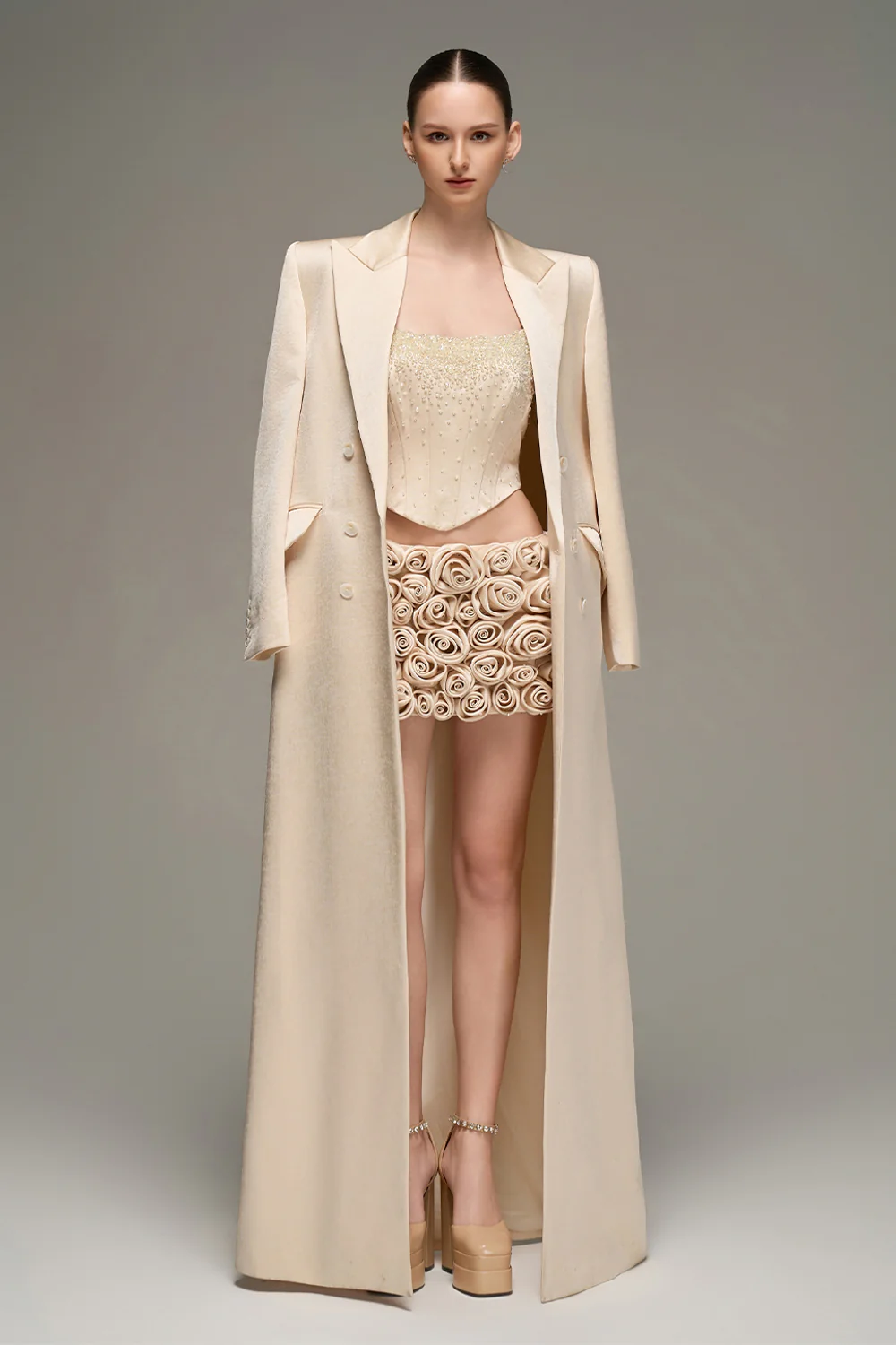 Yara Notched Taffeta Trench Coat